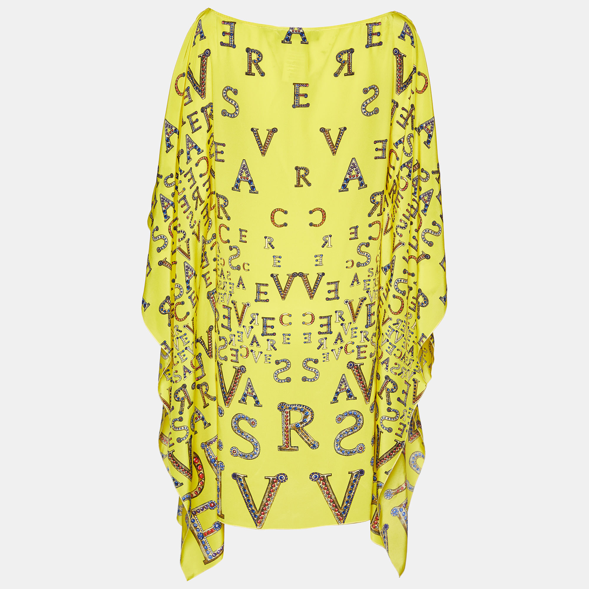 

Versace Yellow Logo Printed Kaftan Mini Dress