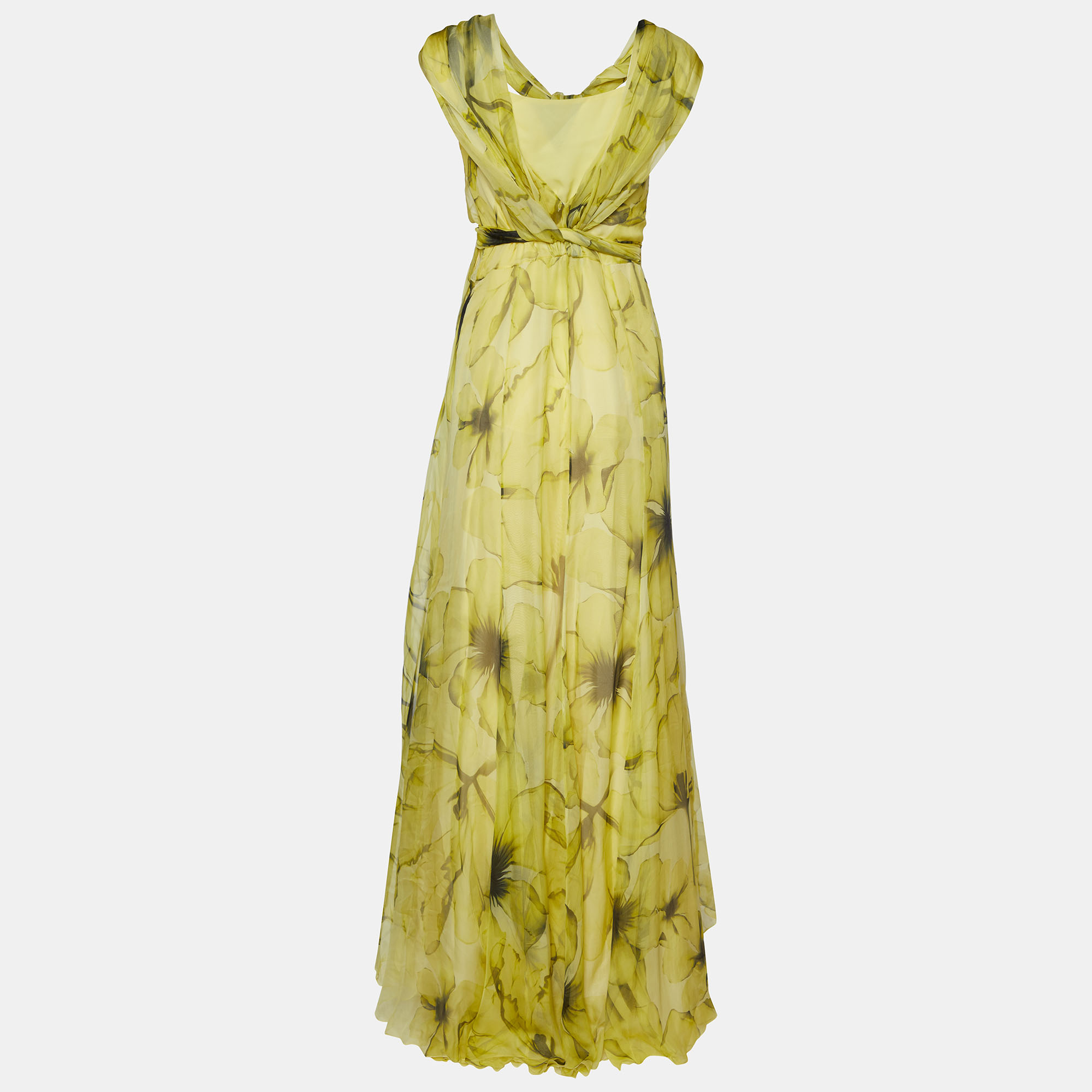 

Versace Yellow Printed Silk Sleeveless Wrap Maxi Dress