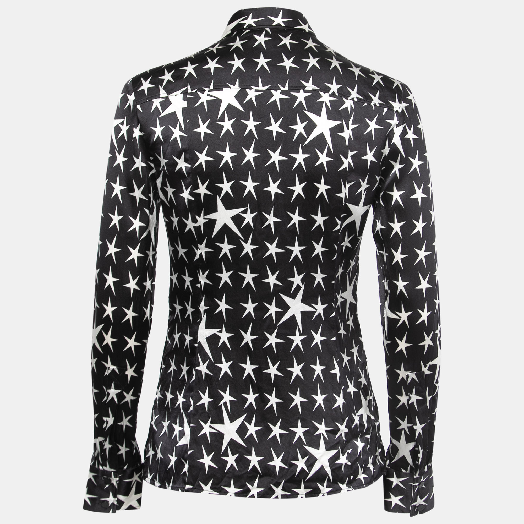 

Versace Black Star Printed Silk Satin Button Front Full Sleeve Shirt