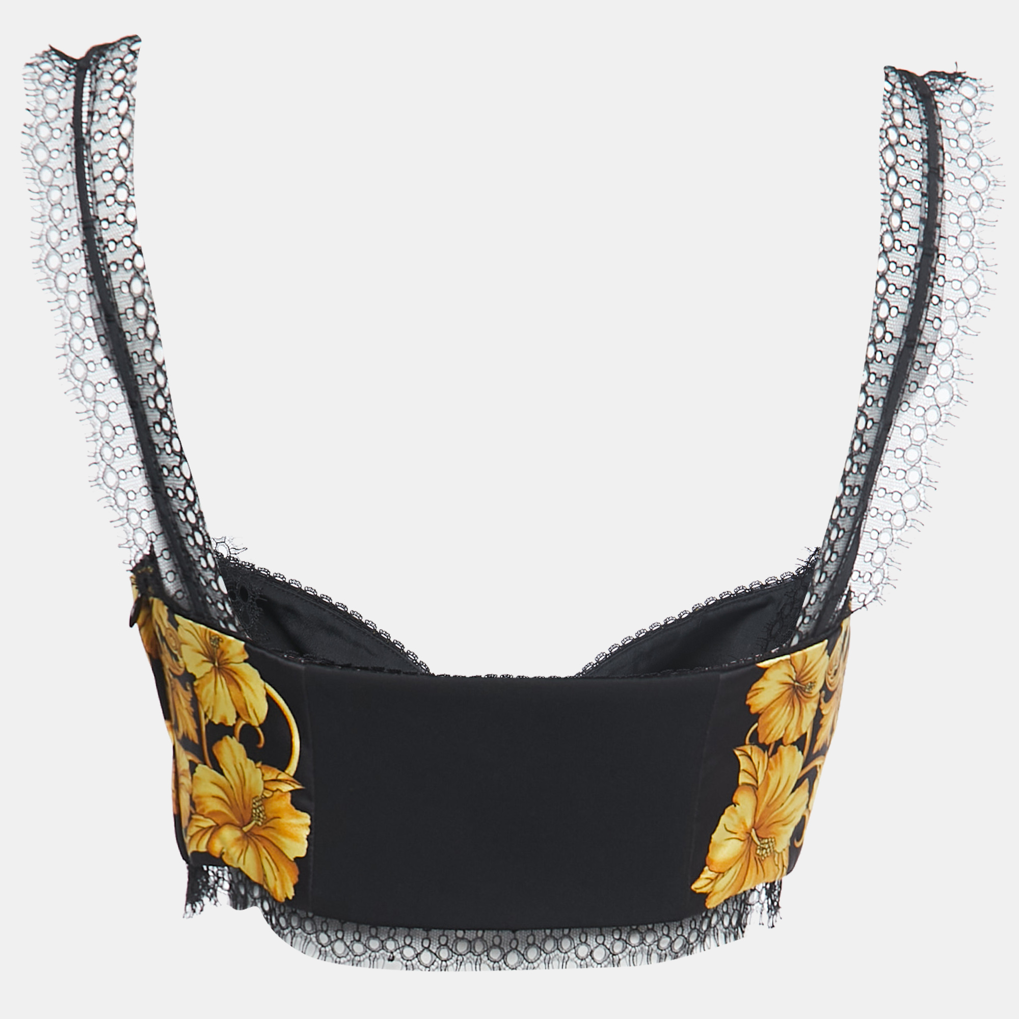 

Versace Black/Yellow Print Silk Bustier Crop Top