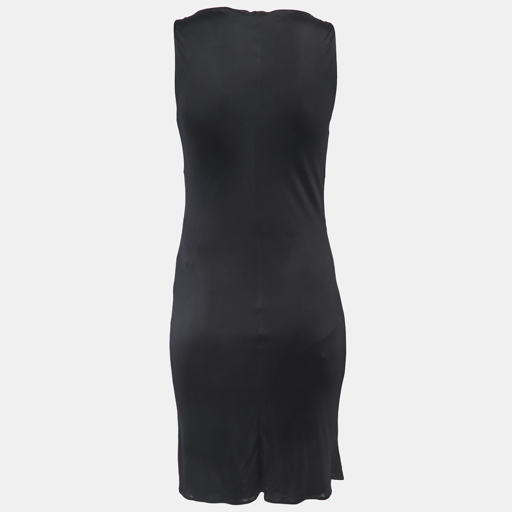 

Versace Black Jersey Cowl Neck Sleeveless Flared Short Dress