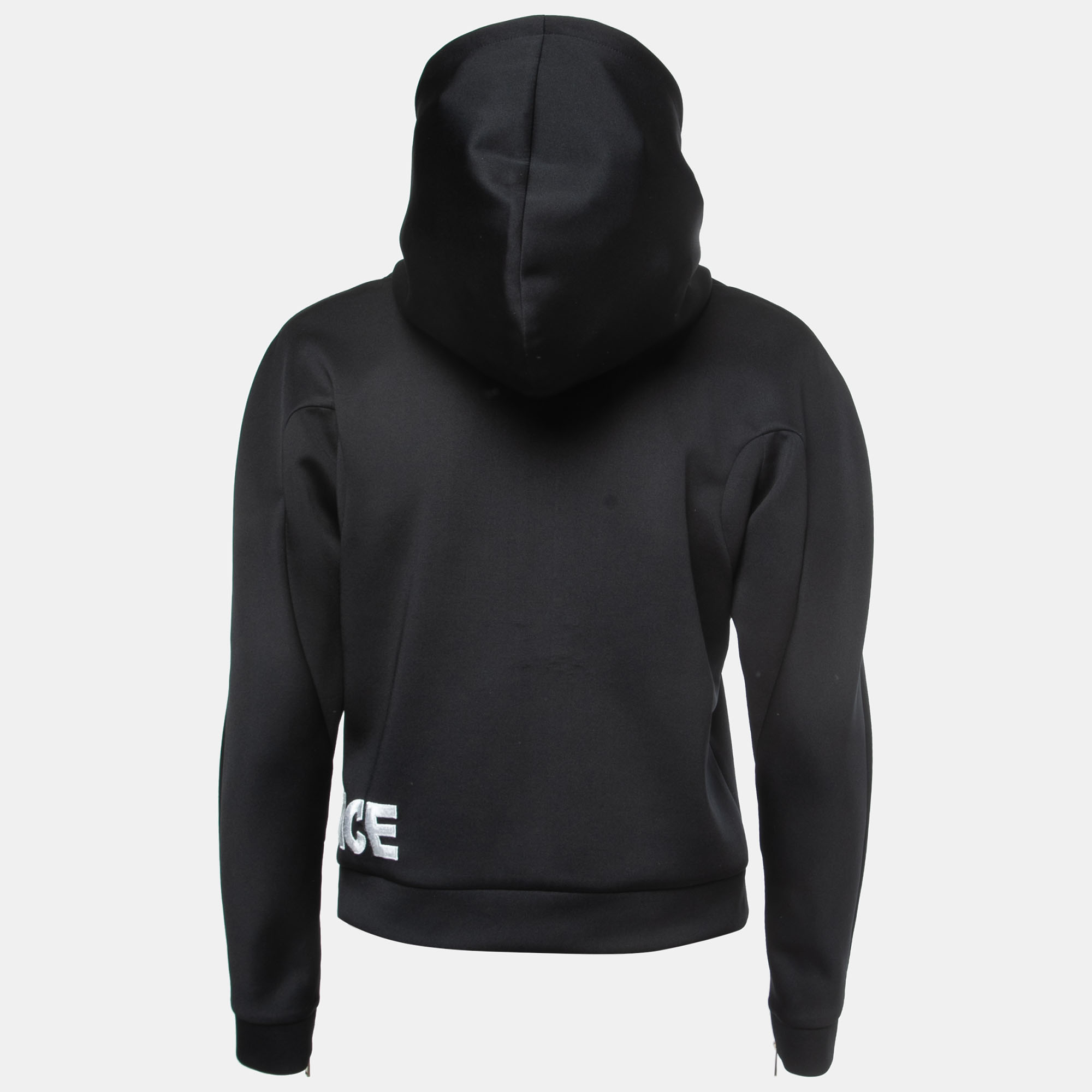 

Versace Black Logo Embroidered Jersey Zip Front Hooded Jacket