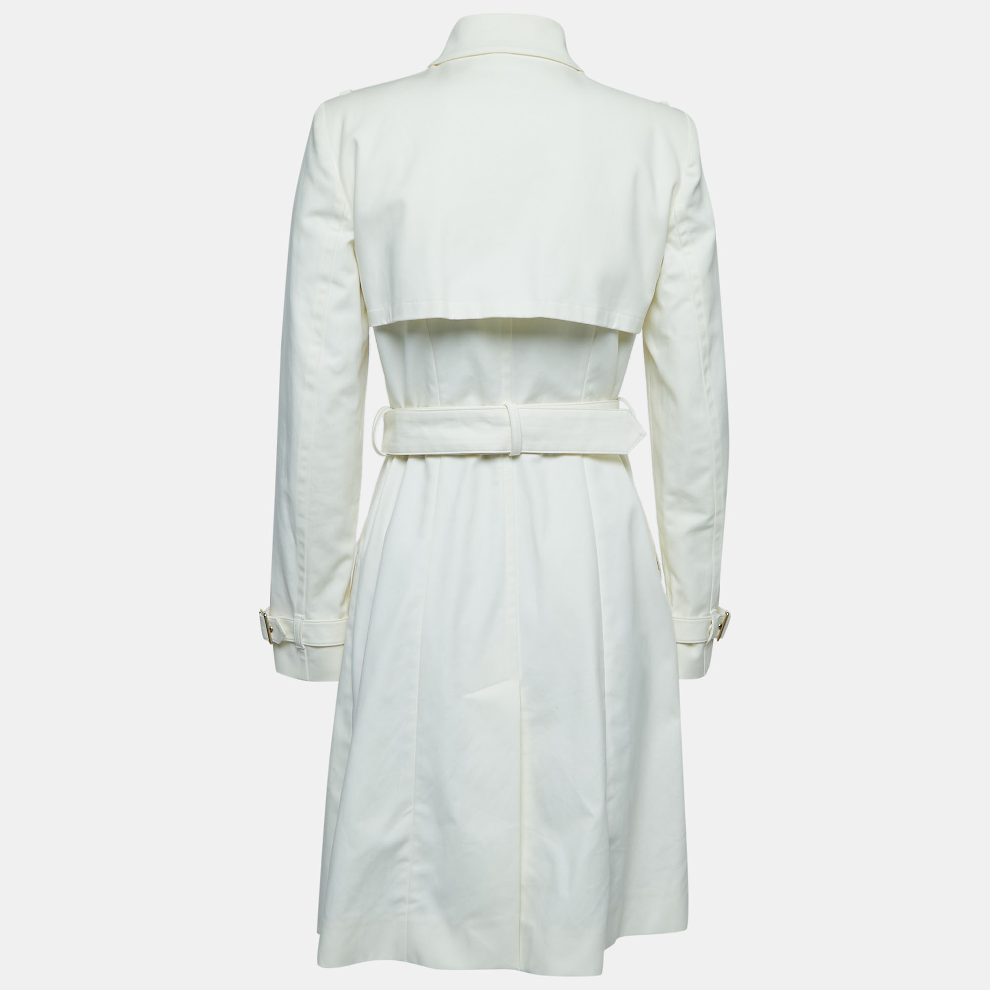 

Versace Cream Cotton Double Breasted Belted Trench Coat