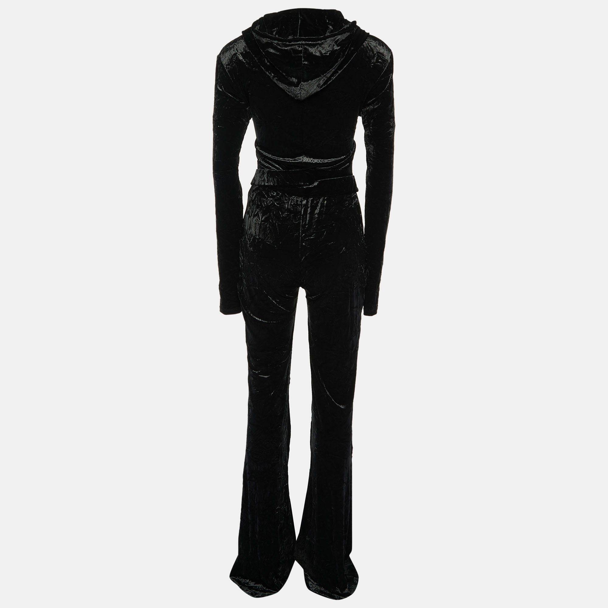 

Versace Black Velvet Belt Detail Hooded Jumpsuit