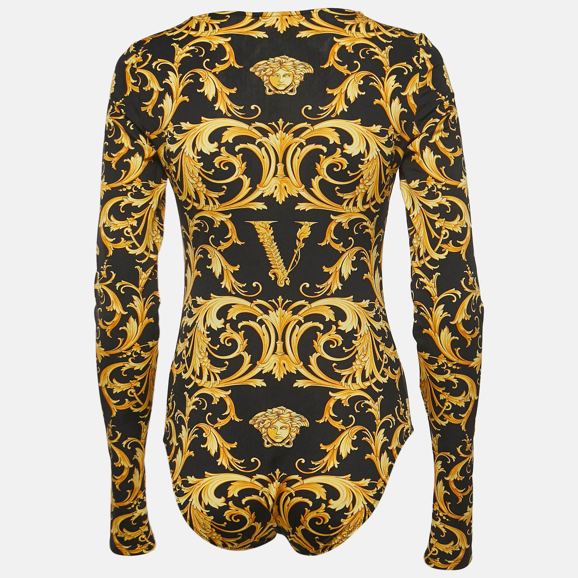 

Versace Black Medusa Renaissance Print Stretch Knit Full Sleeve Bodysuit