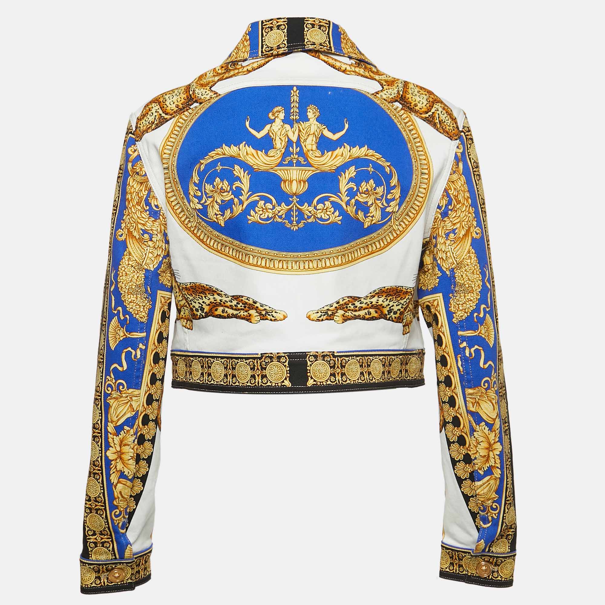 

Versace Multicolor Baroque Printed Denim Cropped Jacket