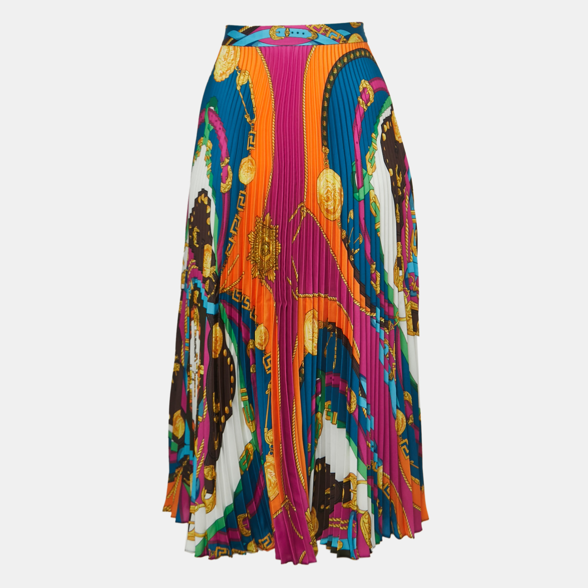 

Versace Multicolor Print Synthetic Pleated Midi Skirt