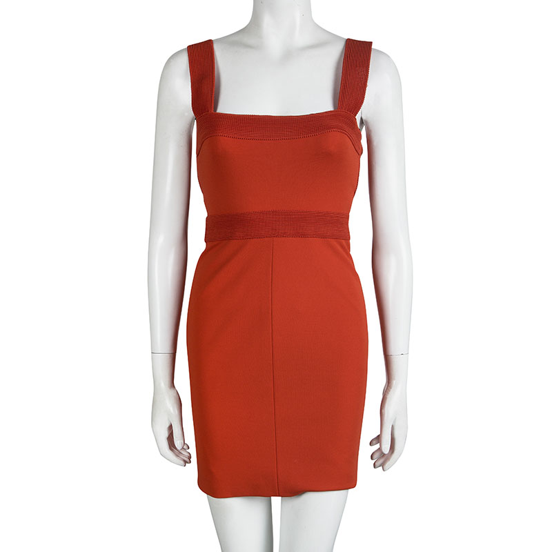 

Versace Orange Sleeveless V-Neck Bodycon Dress