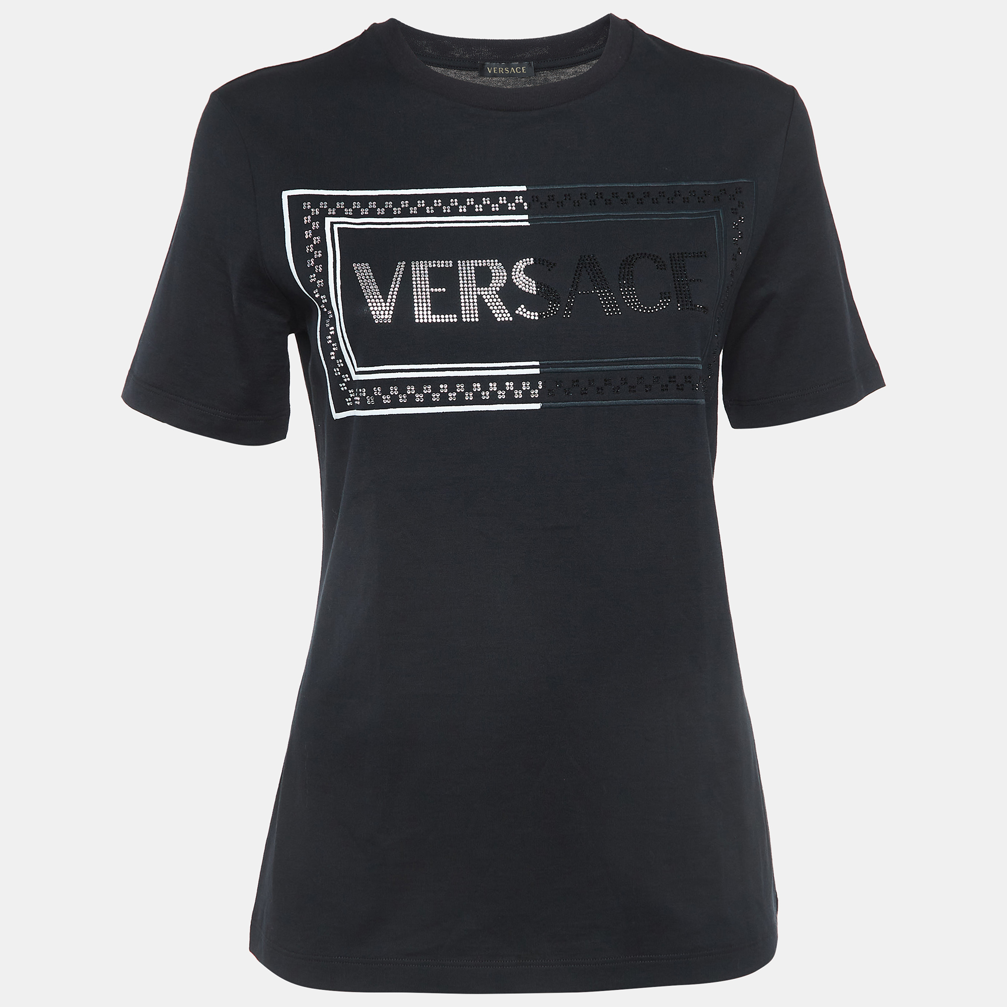 

Versace Black Embellished Logo Cotton Jersey T-Shirt XS