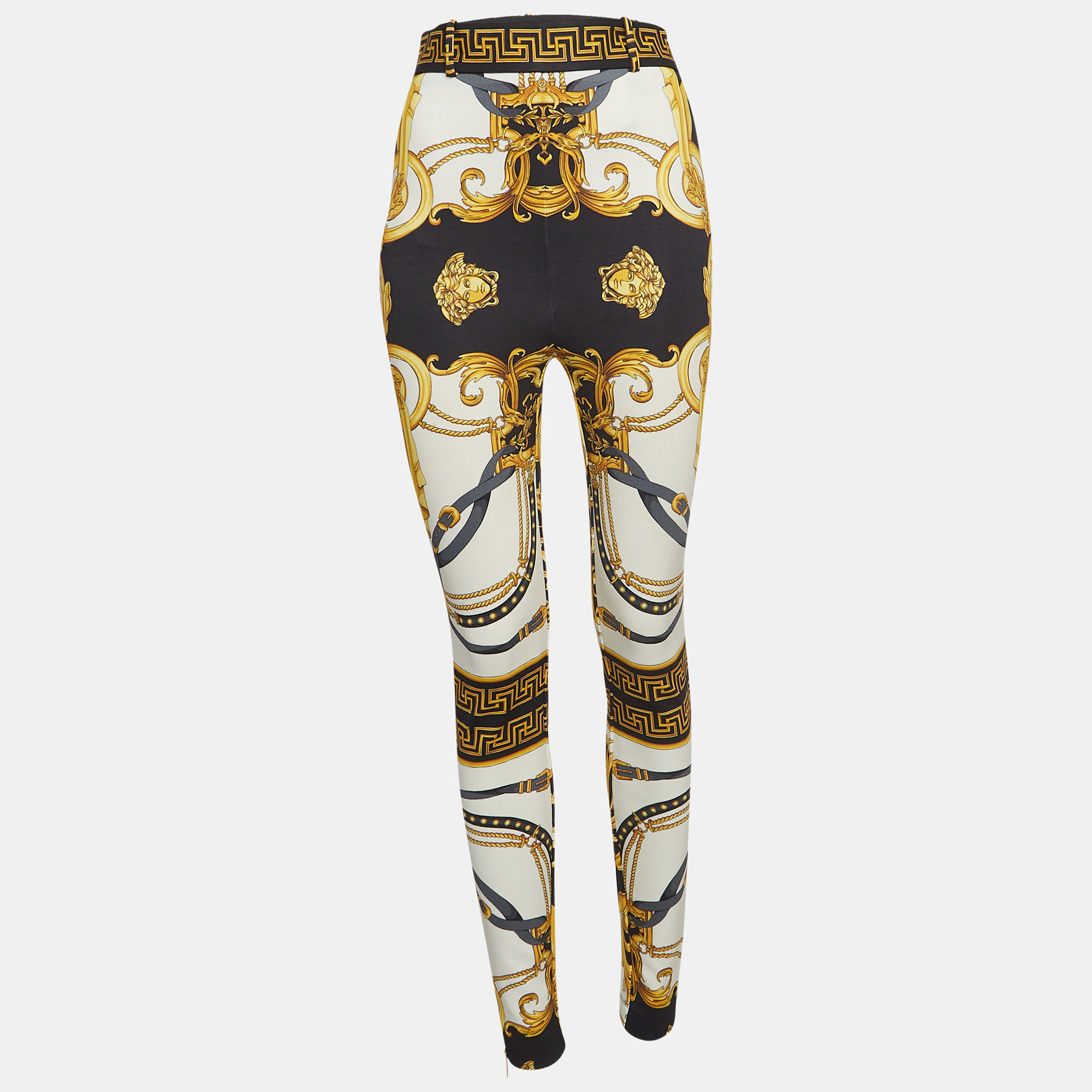 Pre-owned Versace Multicolor Baroque Print Knit Skinny Pants M