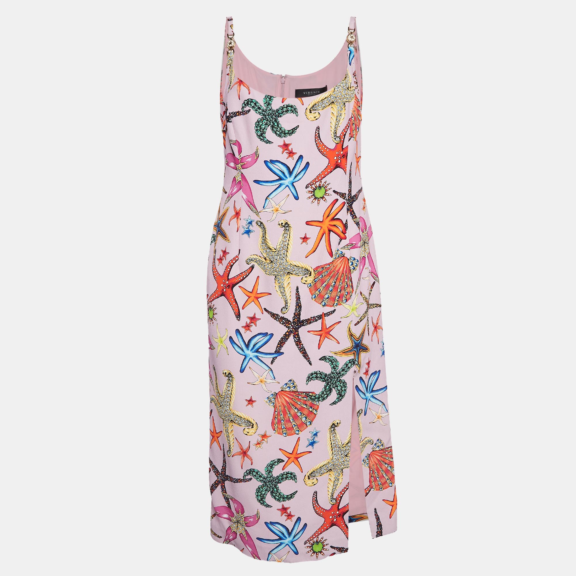 

Versace Pink Star Print Crepe Midi Dress
