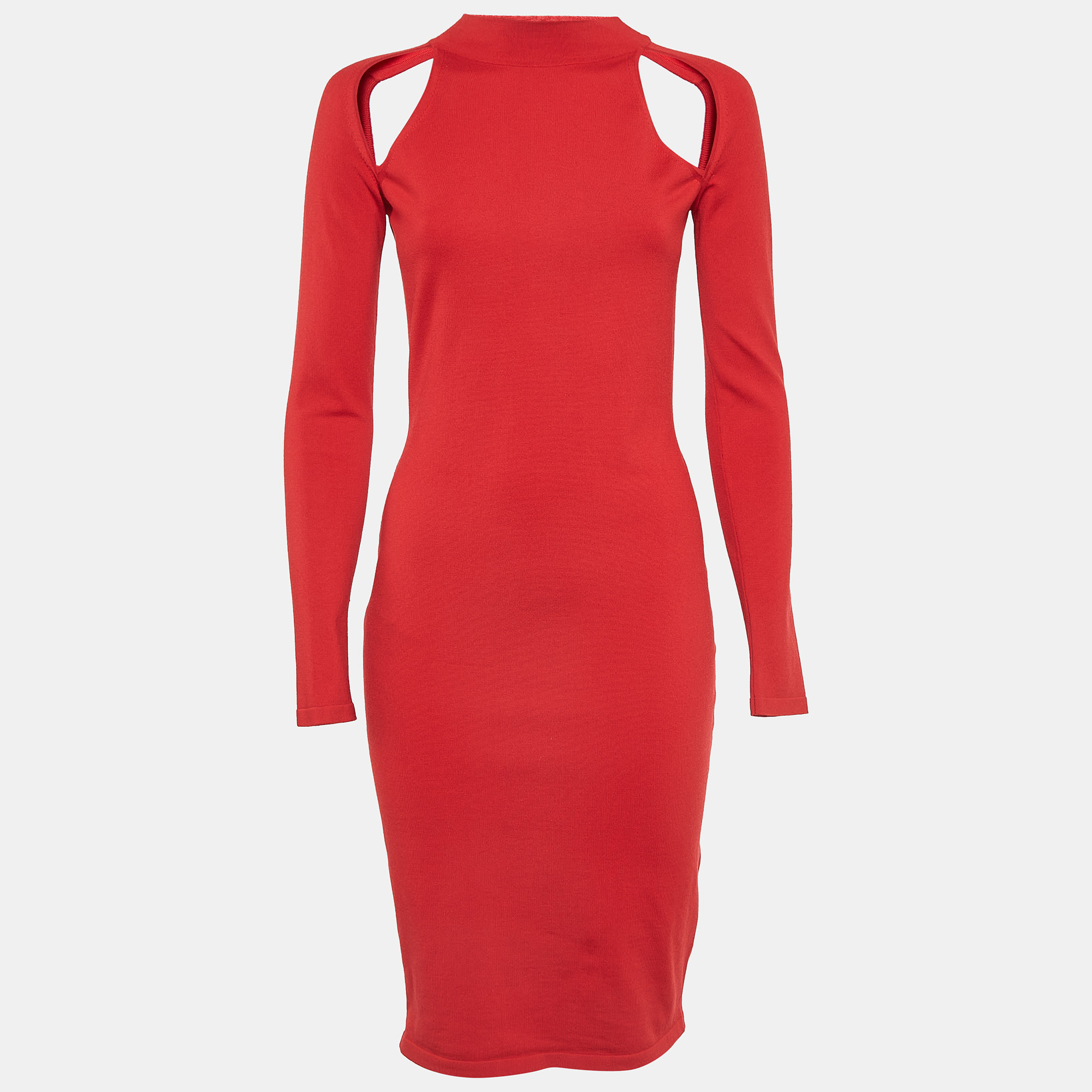 

Versace Red Wool Cut-out Sheath Midi Dress