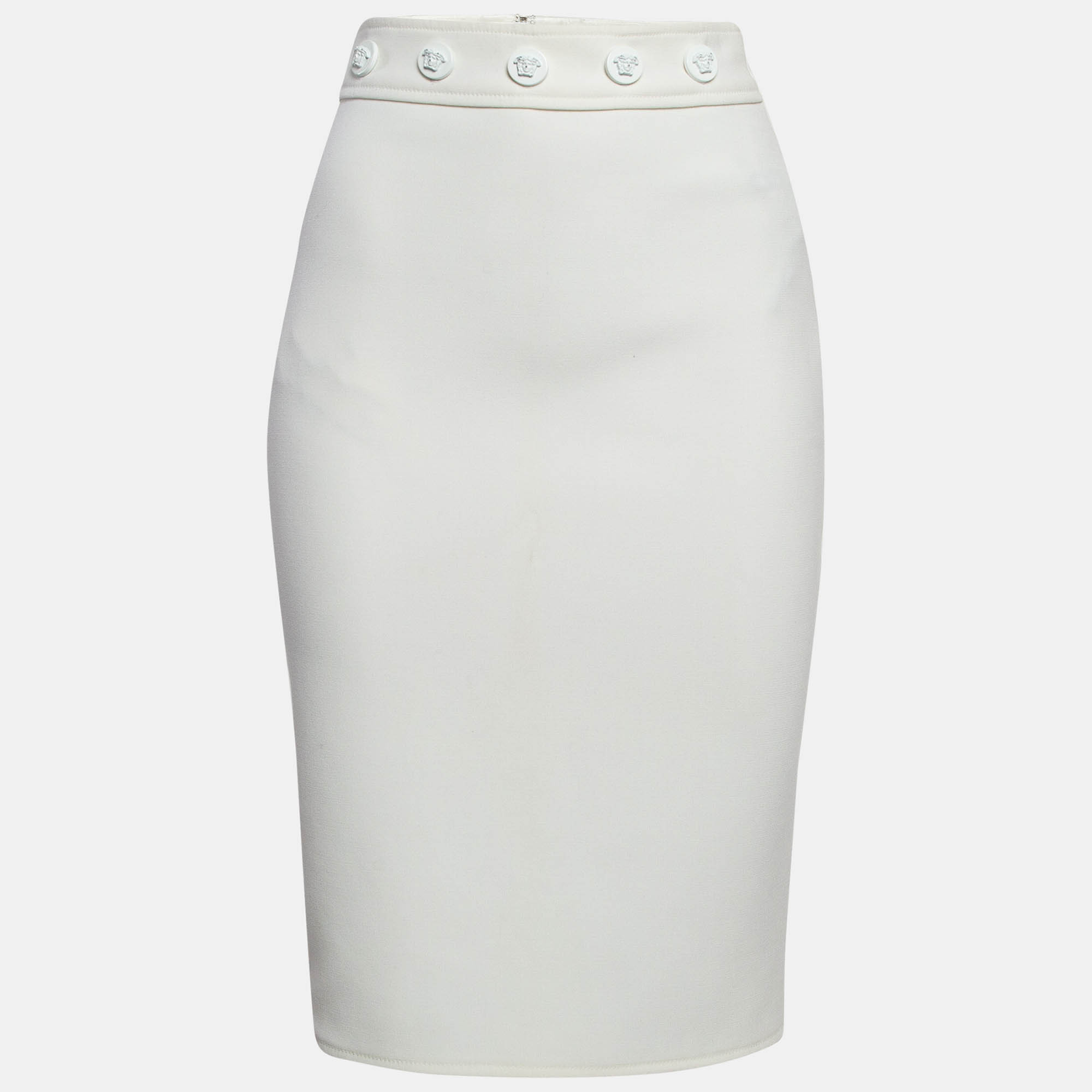 

Versace White Crepe Logo Embellished Pencil Skirt S
