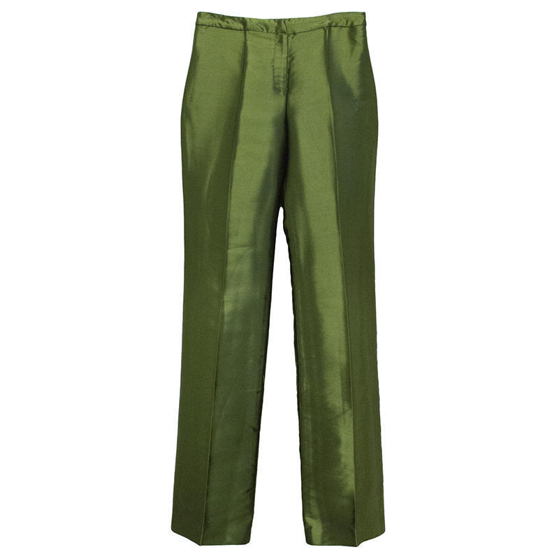 مملوكة مسبقًا Versace Green Satin Finish Tailored Trousers S
