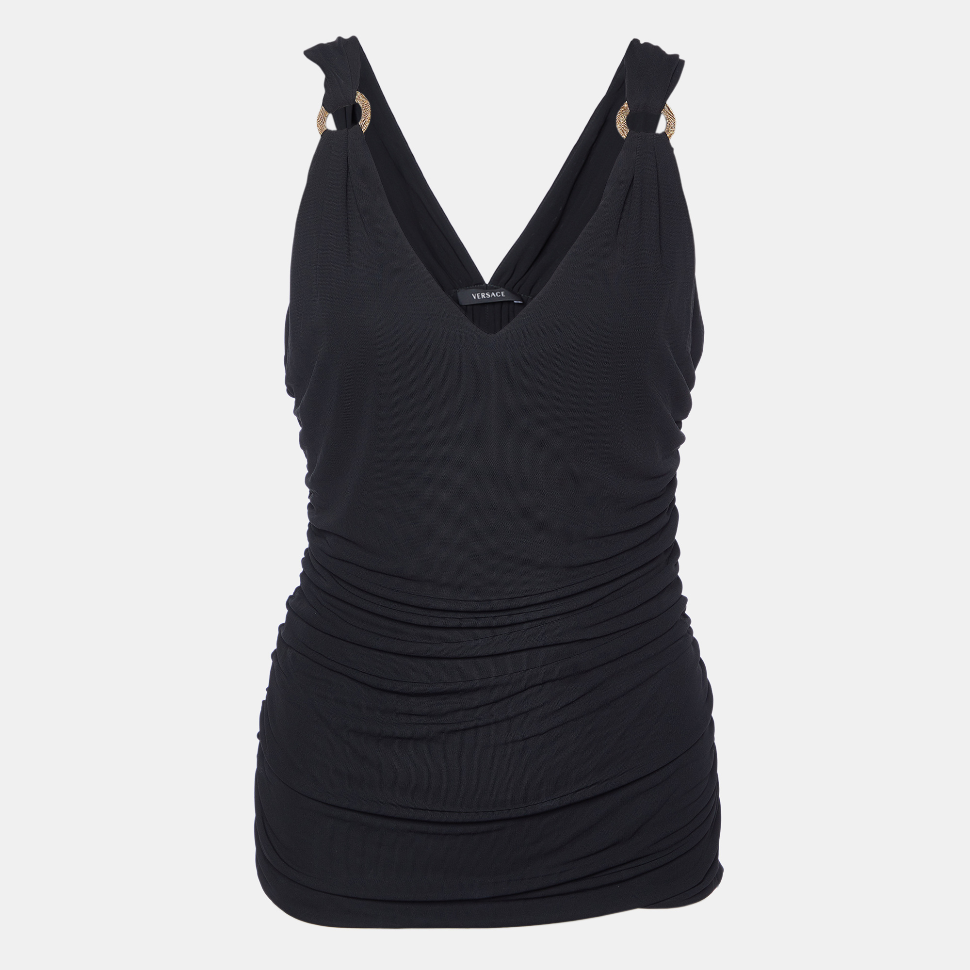 

Versace Black Crepe Ruched Sleeveless Top S