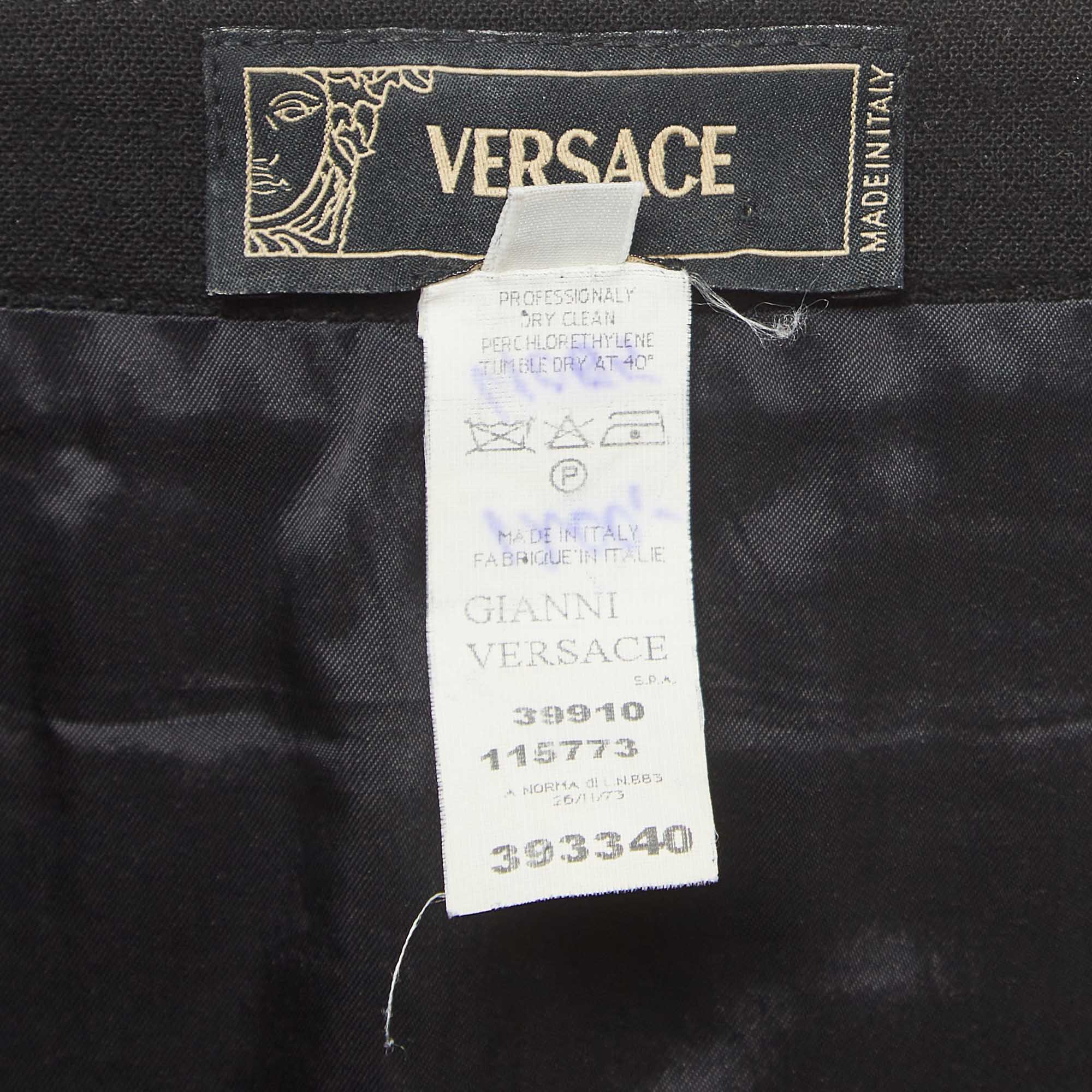 Versace Vintage Black Wool Blend Tucked Pencil Skirt S 