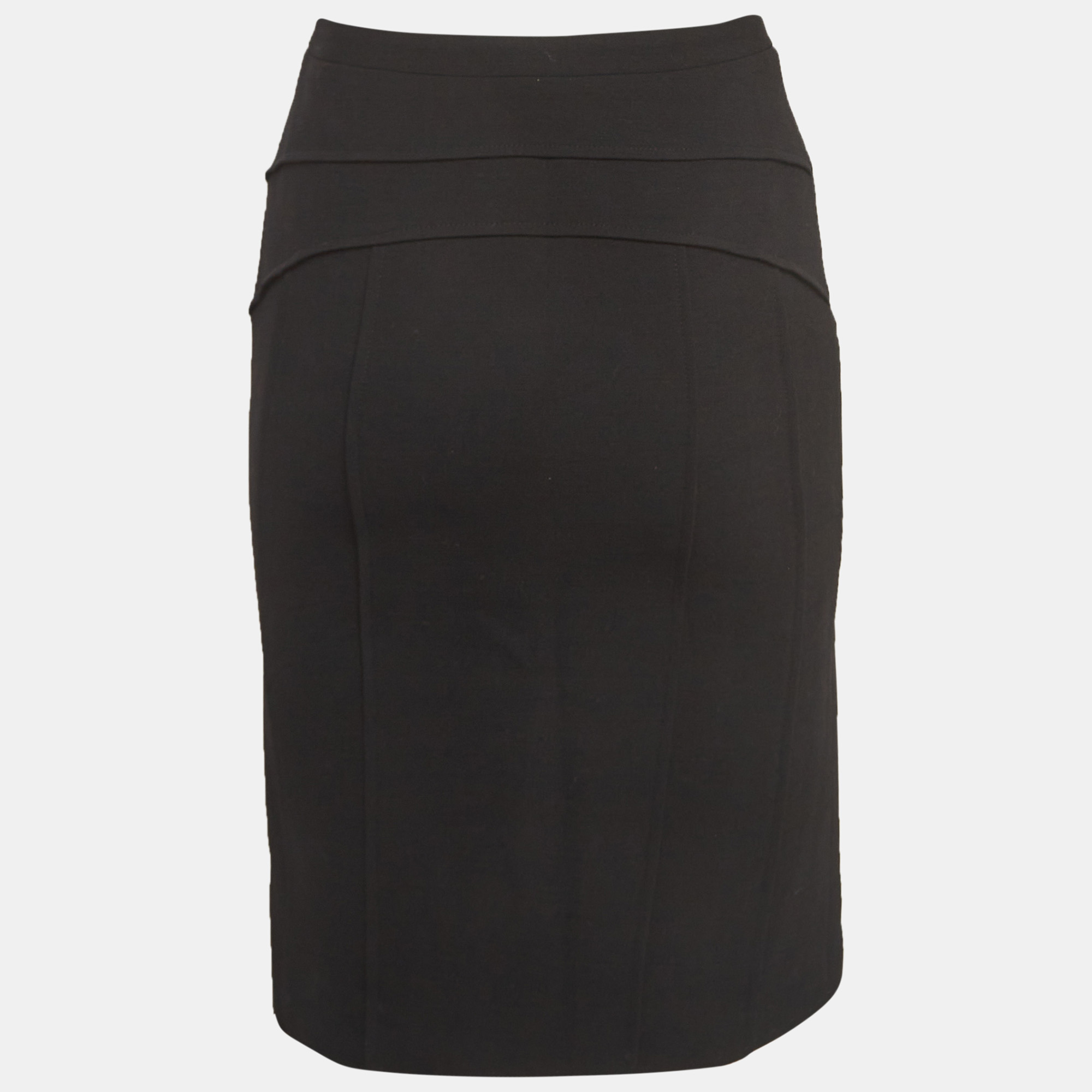 Versace Vintage Black Wool Blend Tucked Pencil Skirt S 