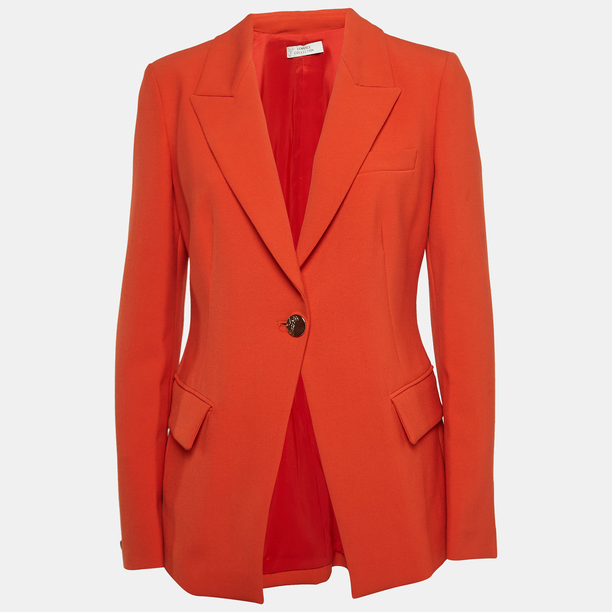 Pre-owned Versace Collection Orange Stretch Crepe Blazer M