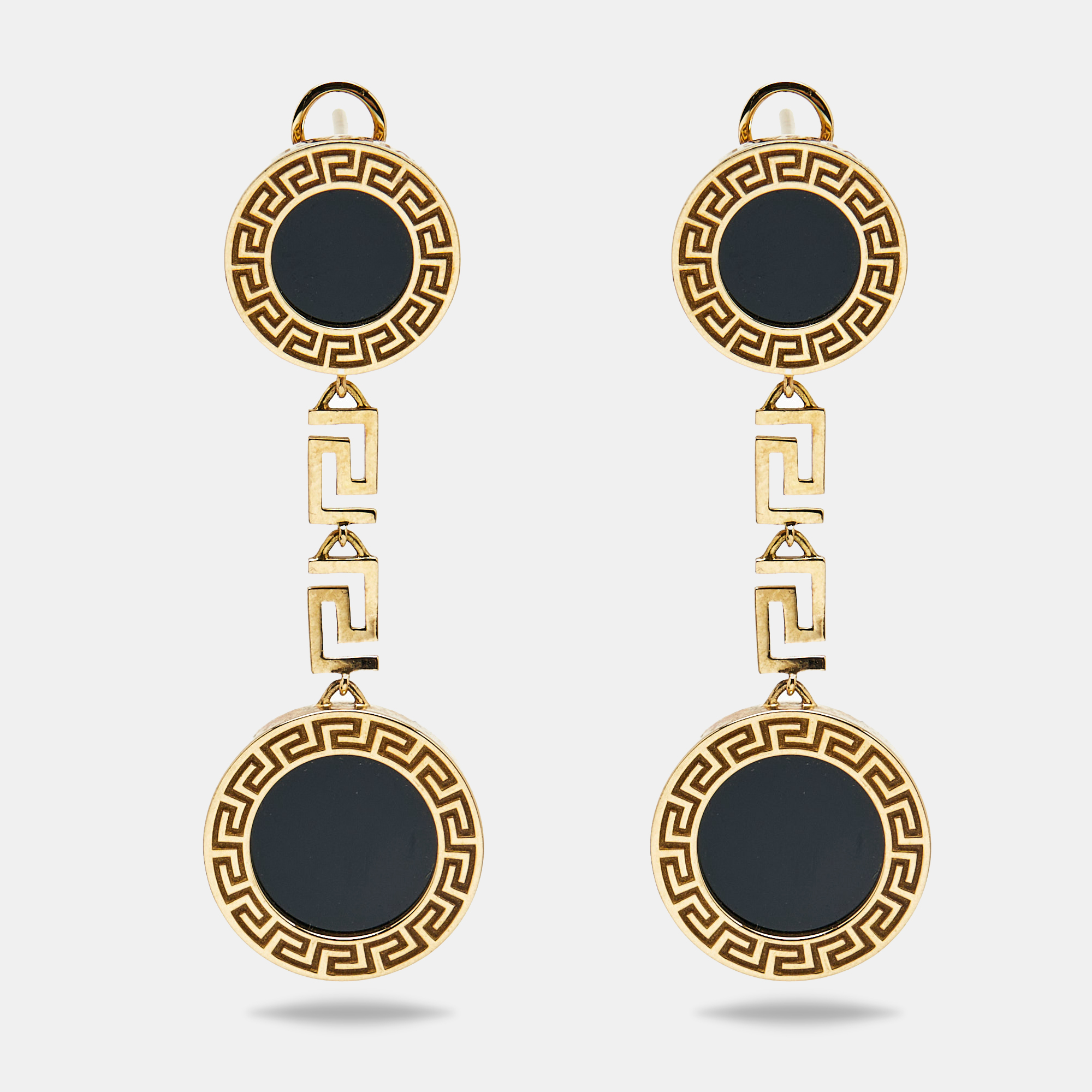 

Versace Greca Onyx 18k Yellow Gold Earrings
