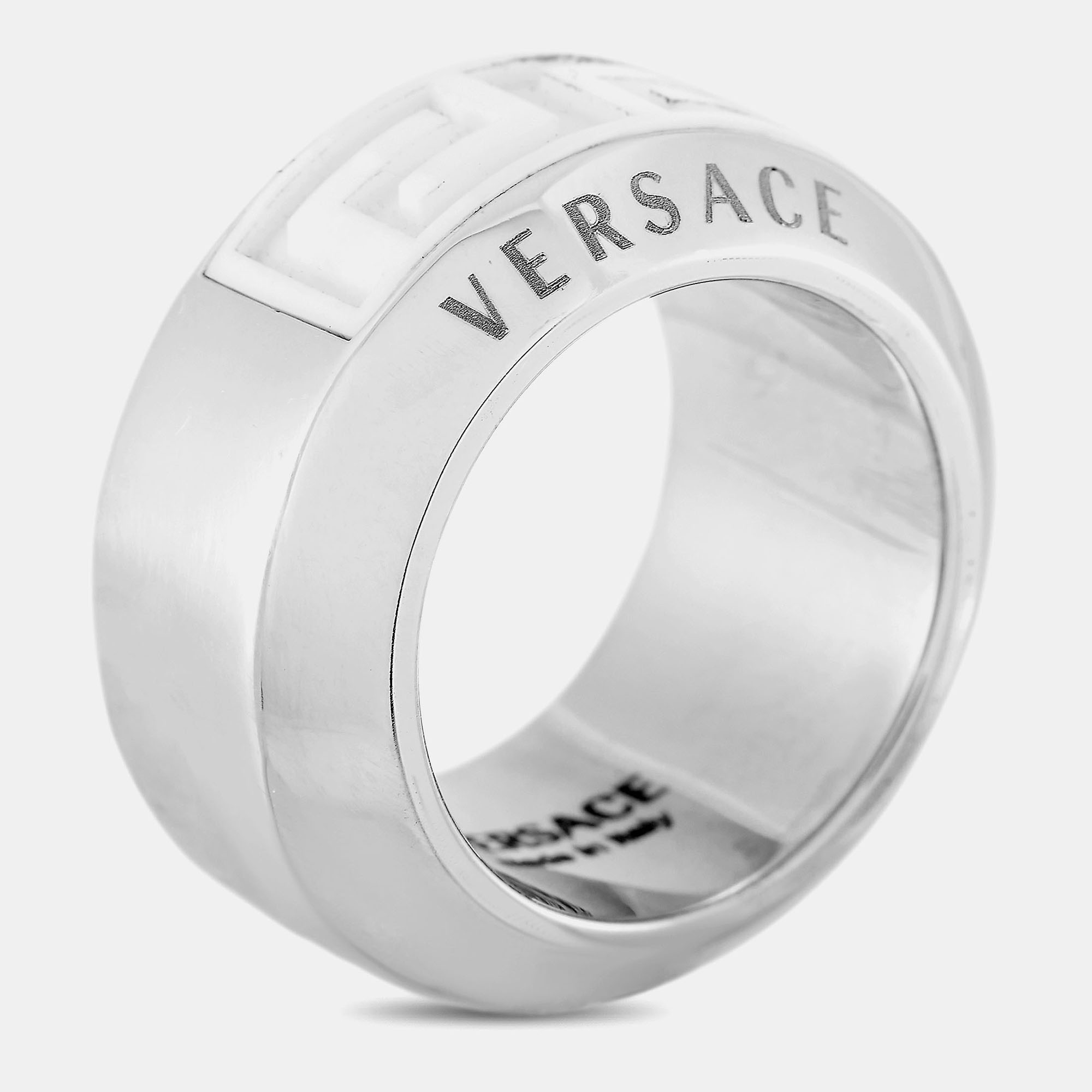 Pre-owned Versace 18k White Gold Ceramic Band Ring Us 7