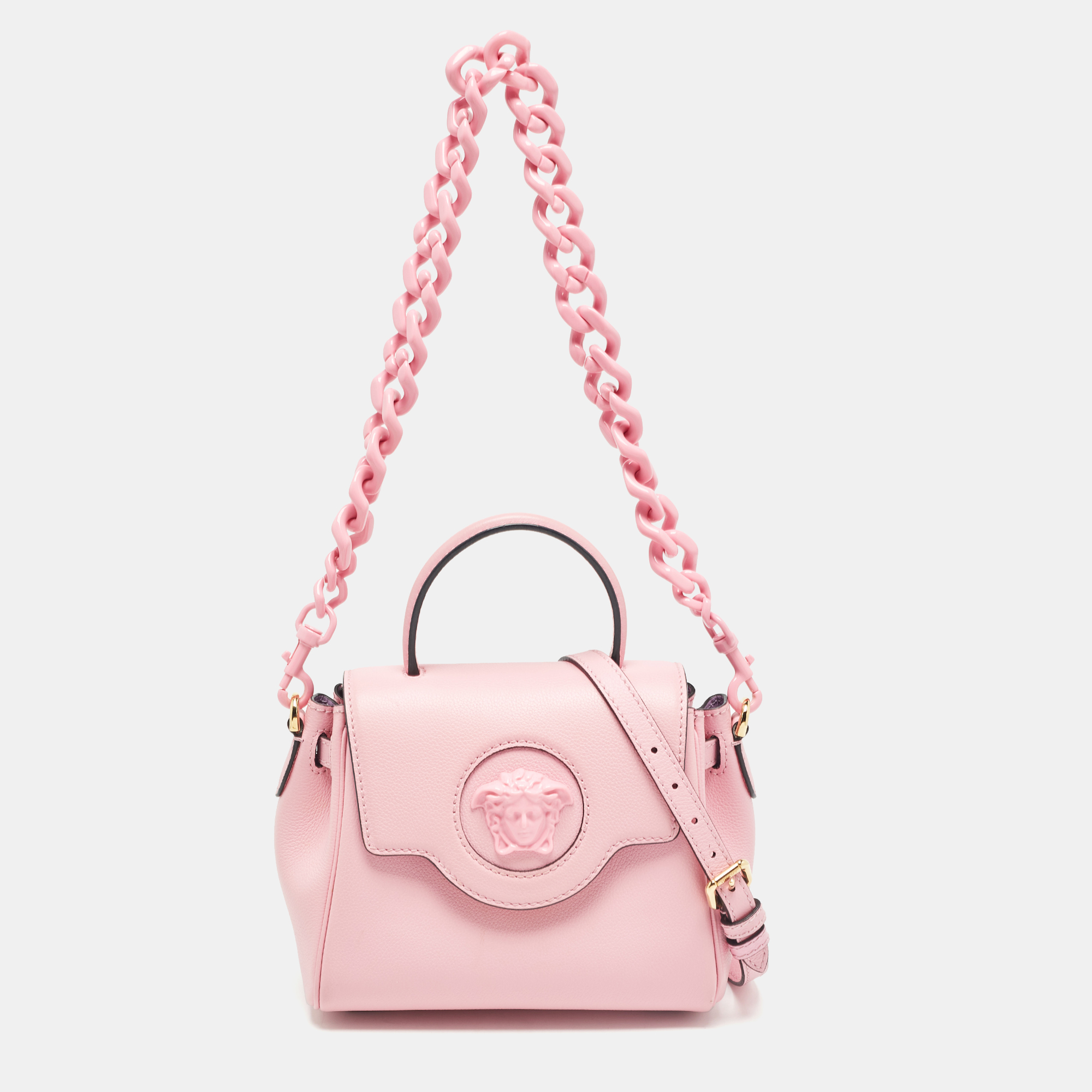 

Versace Pink Leather La Medusa Top Handle Bag