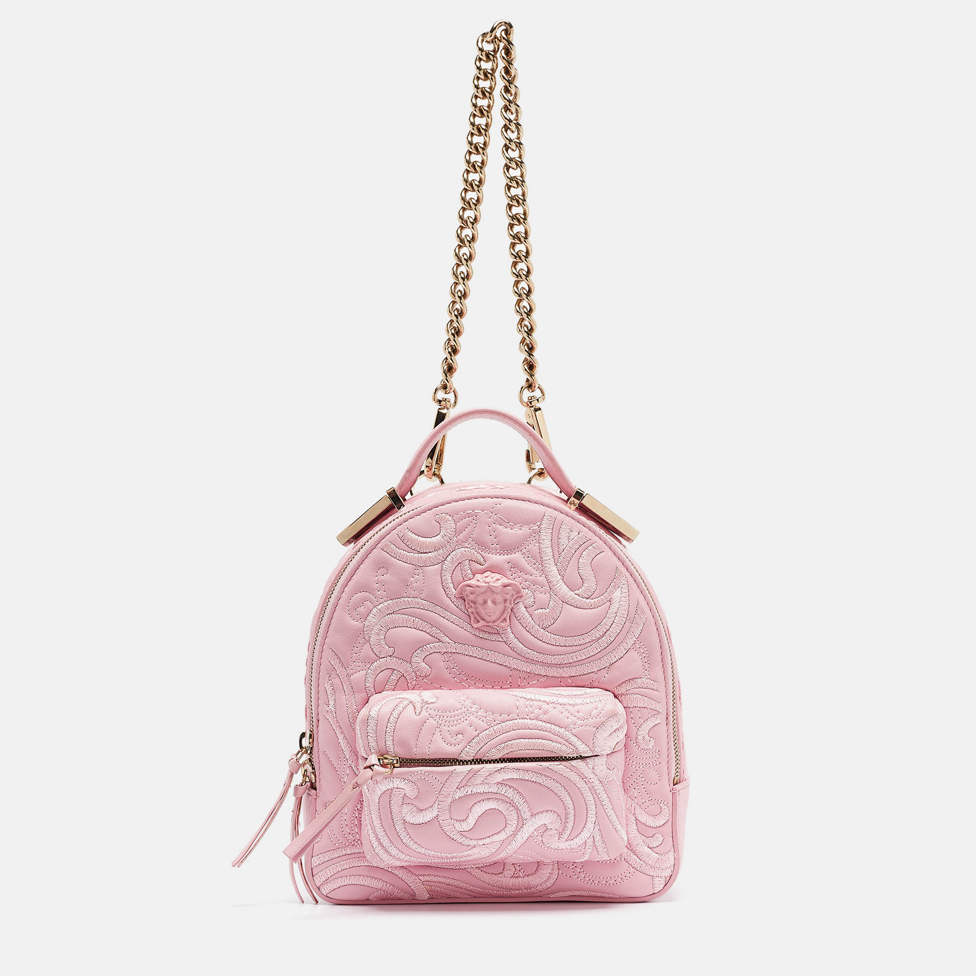 

Versace Pink Embroidered Baroque Leather Mini Palazzo Backpack