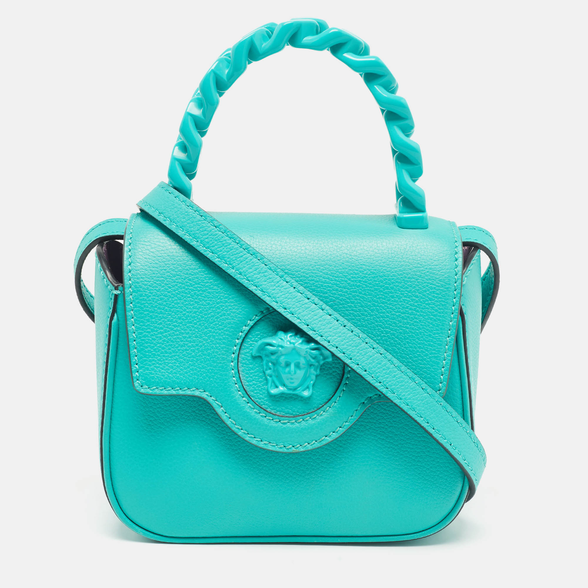 

Versace Green Leather Mini La Medusa Top Handle Bag