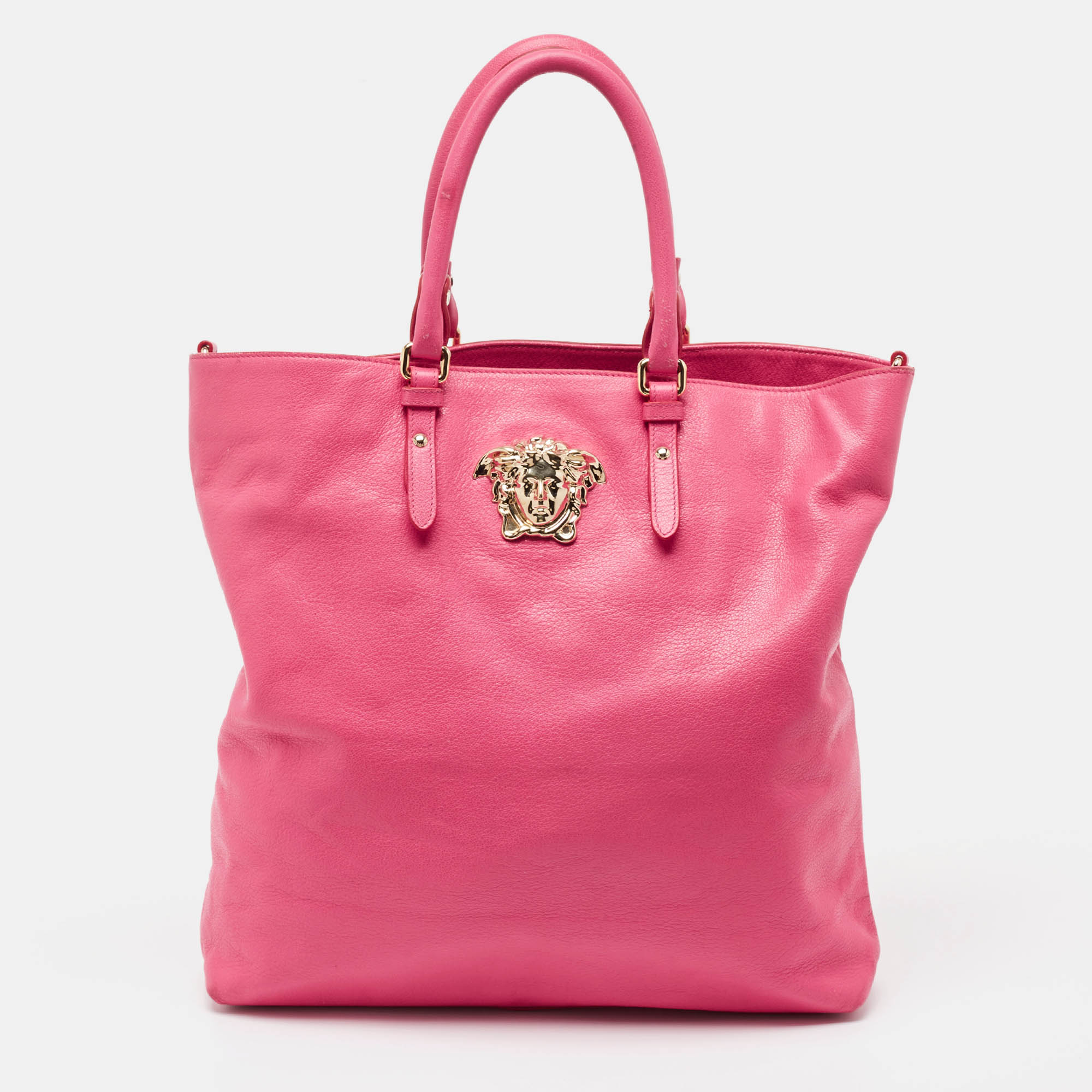 

Versace Neon Pink Leather Palazzo Medusa Vertical Tote