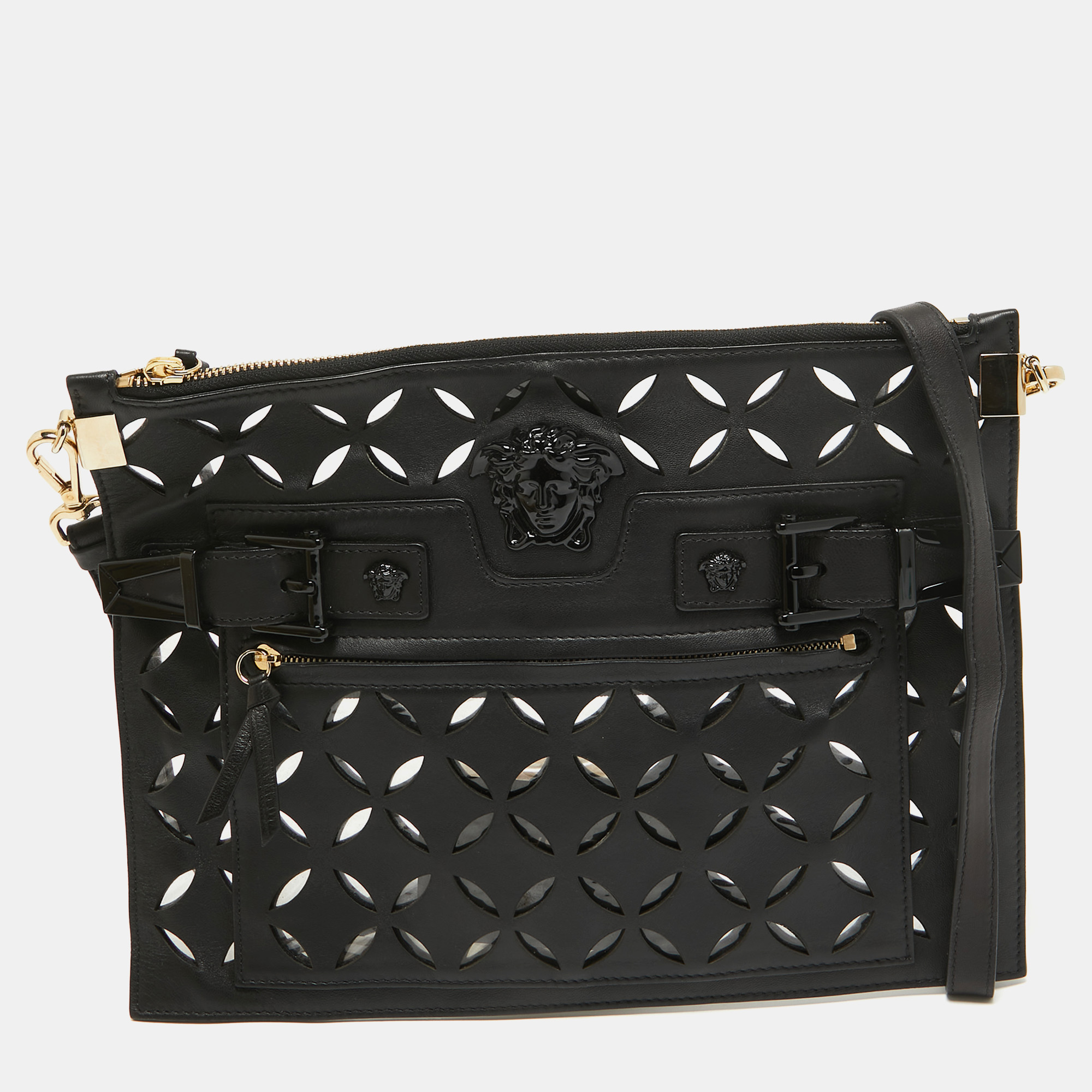 

Versace Black Lasecut Leather and PVC Medusa Shoulder Bag