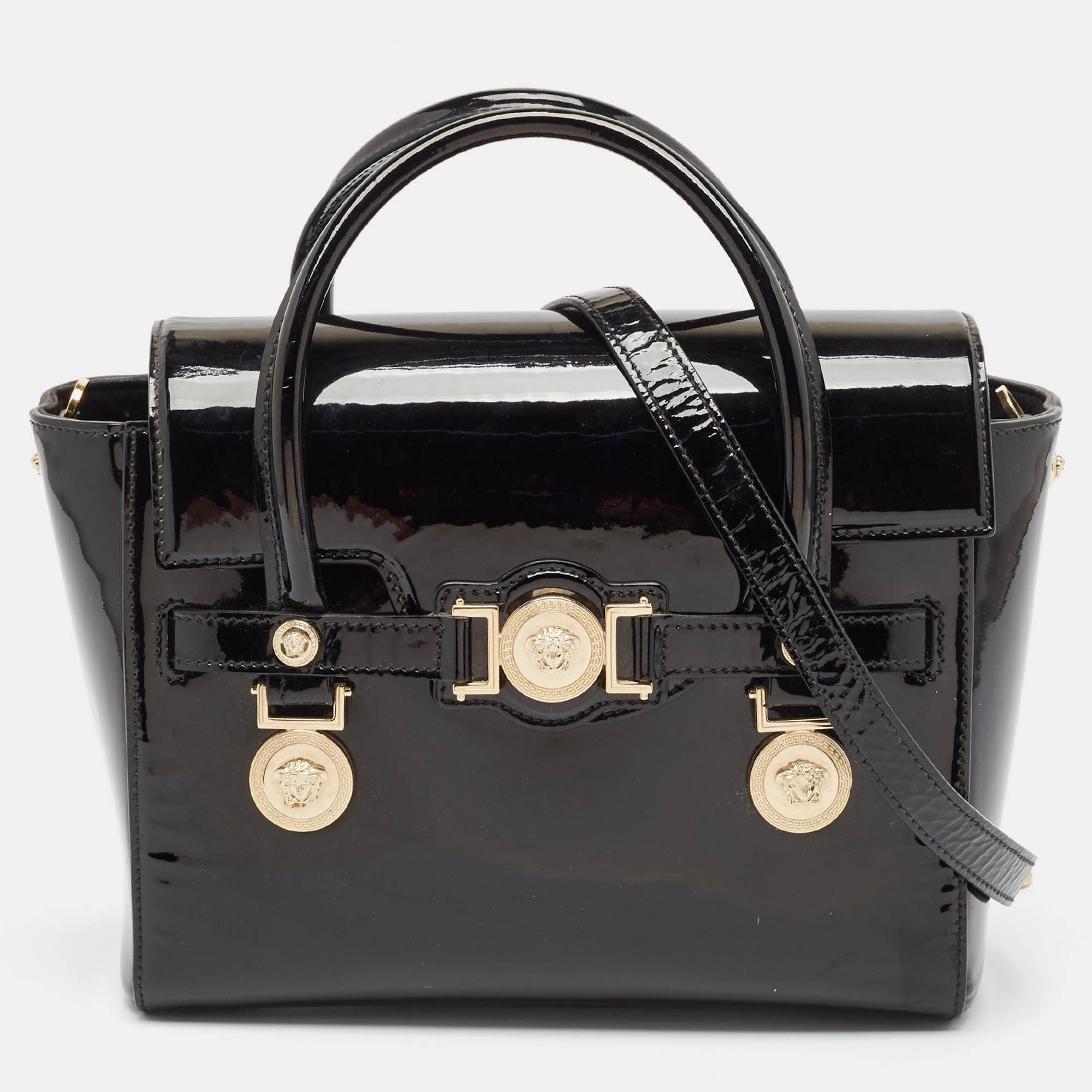 

Versace Black Patent Leather  Medusa Medallion Tote