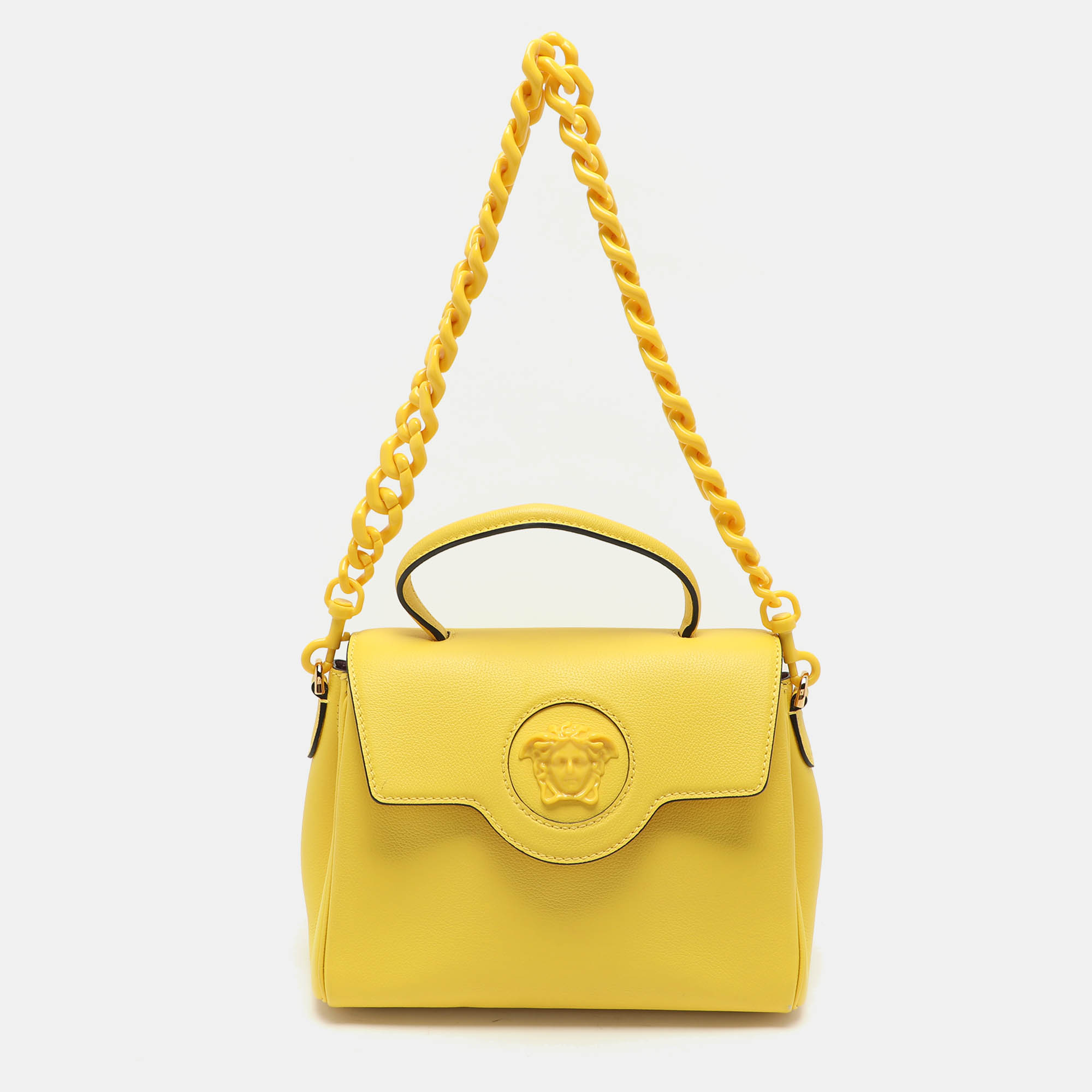 

Versace Yellow Leather La Medusa Top Handle Bag