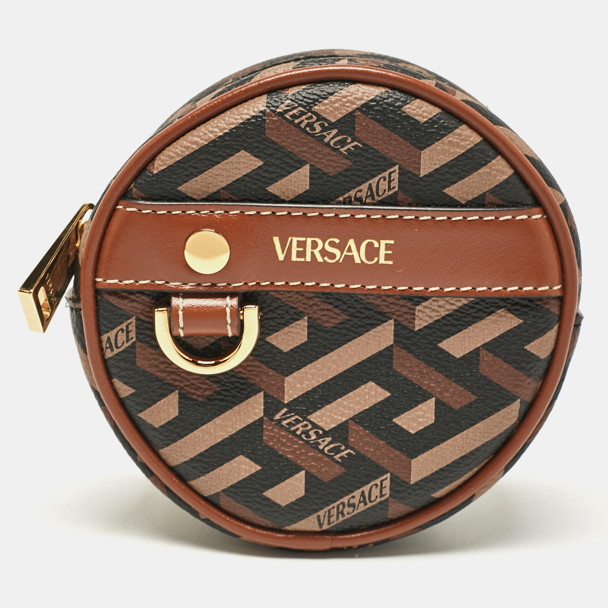 

Versace Brown La Greca Signature Coated Canvas Modular Round Pouch