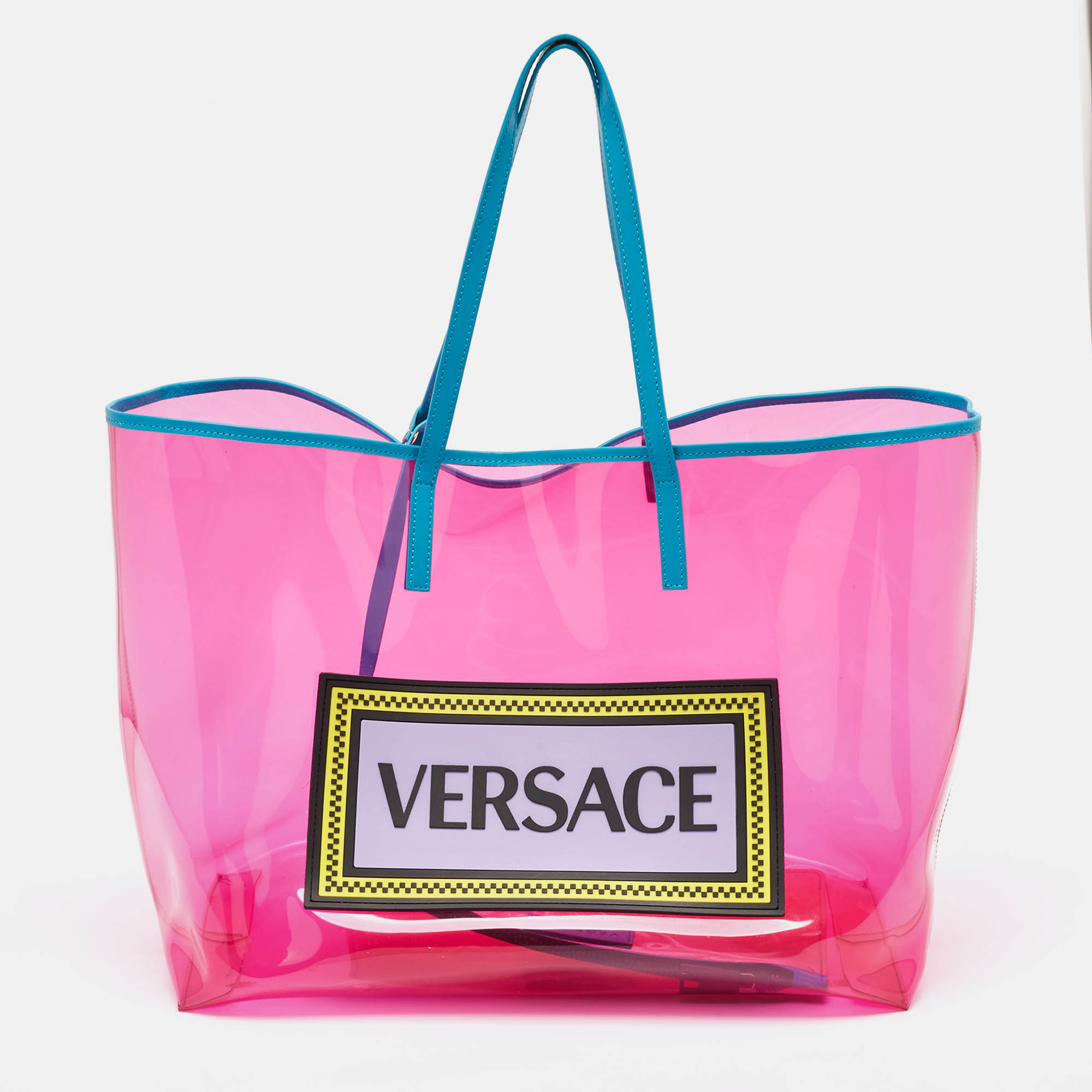 

Versace Pink PVC and Leather 90s Logo Shopper Tote