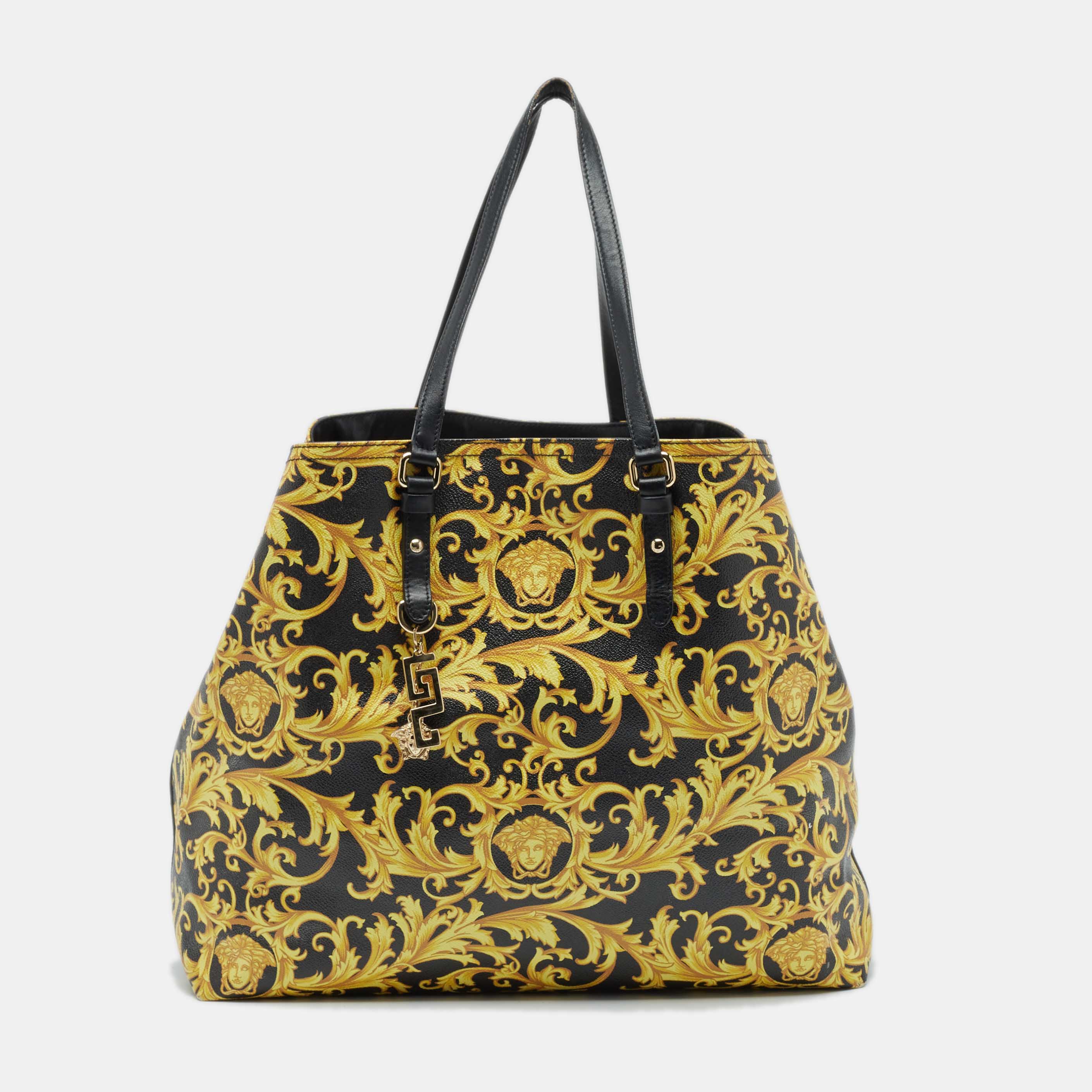 

Versace Black/Yellow Barocco Print Coated Canvas Shopper Tote