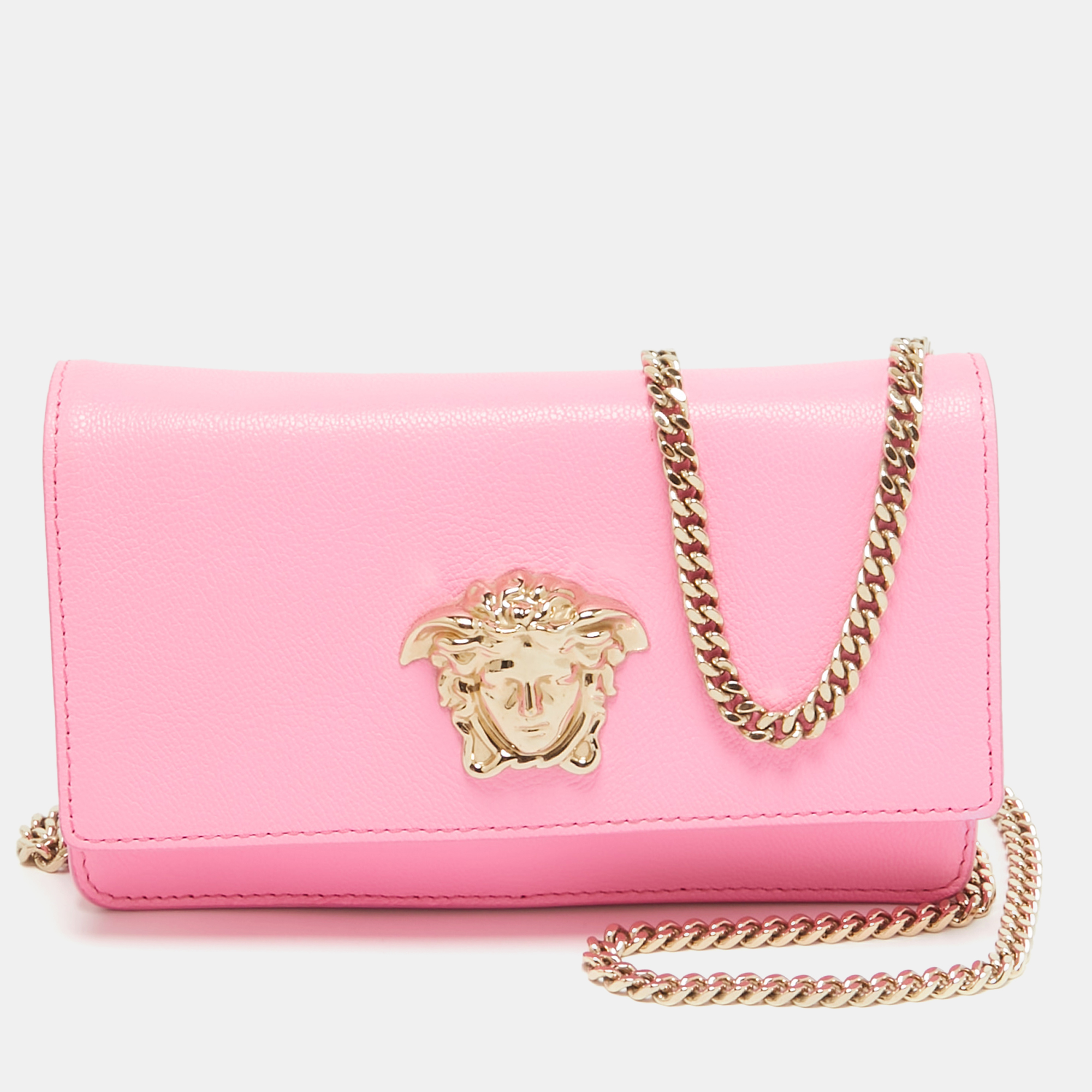 

Versace Pink Leather Medusa Medusa Chain Clutch