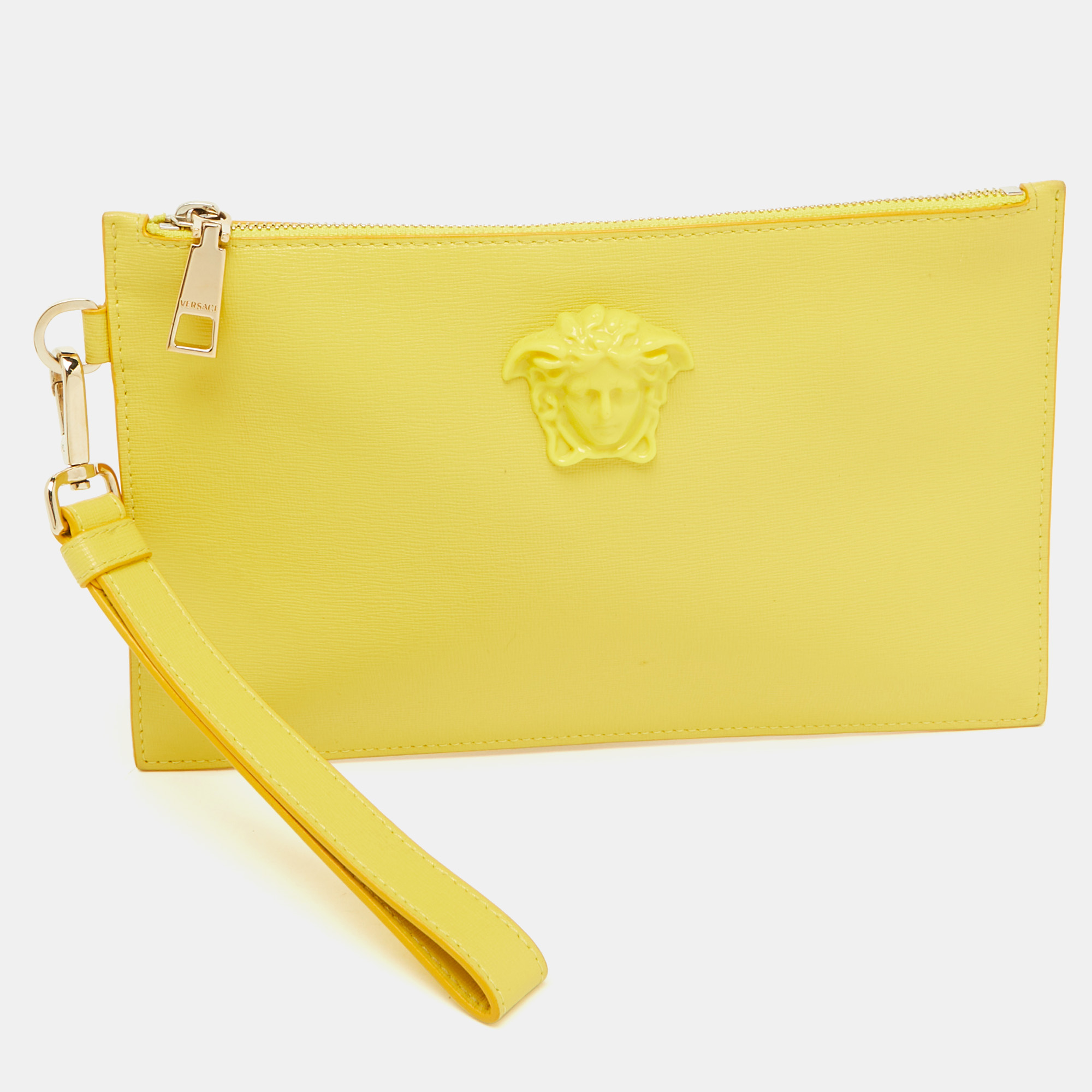 

Versace Yellow Leather La Medusa Wristlet Zip Pouch