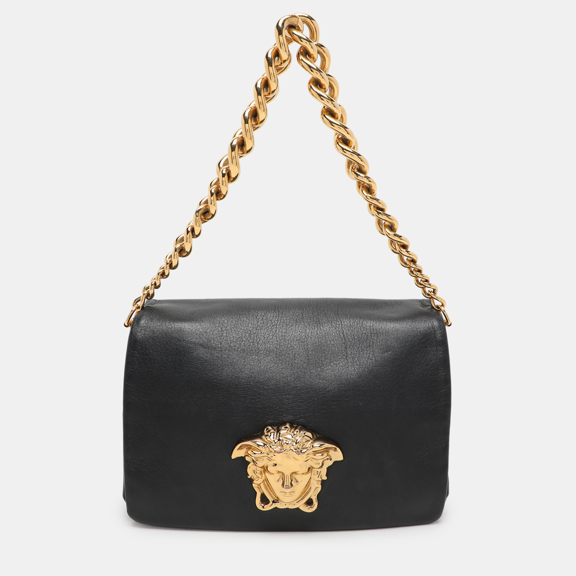 

Versace Black Leather Palazzo Shoulder Bag