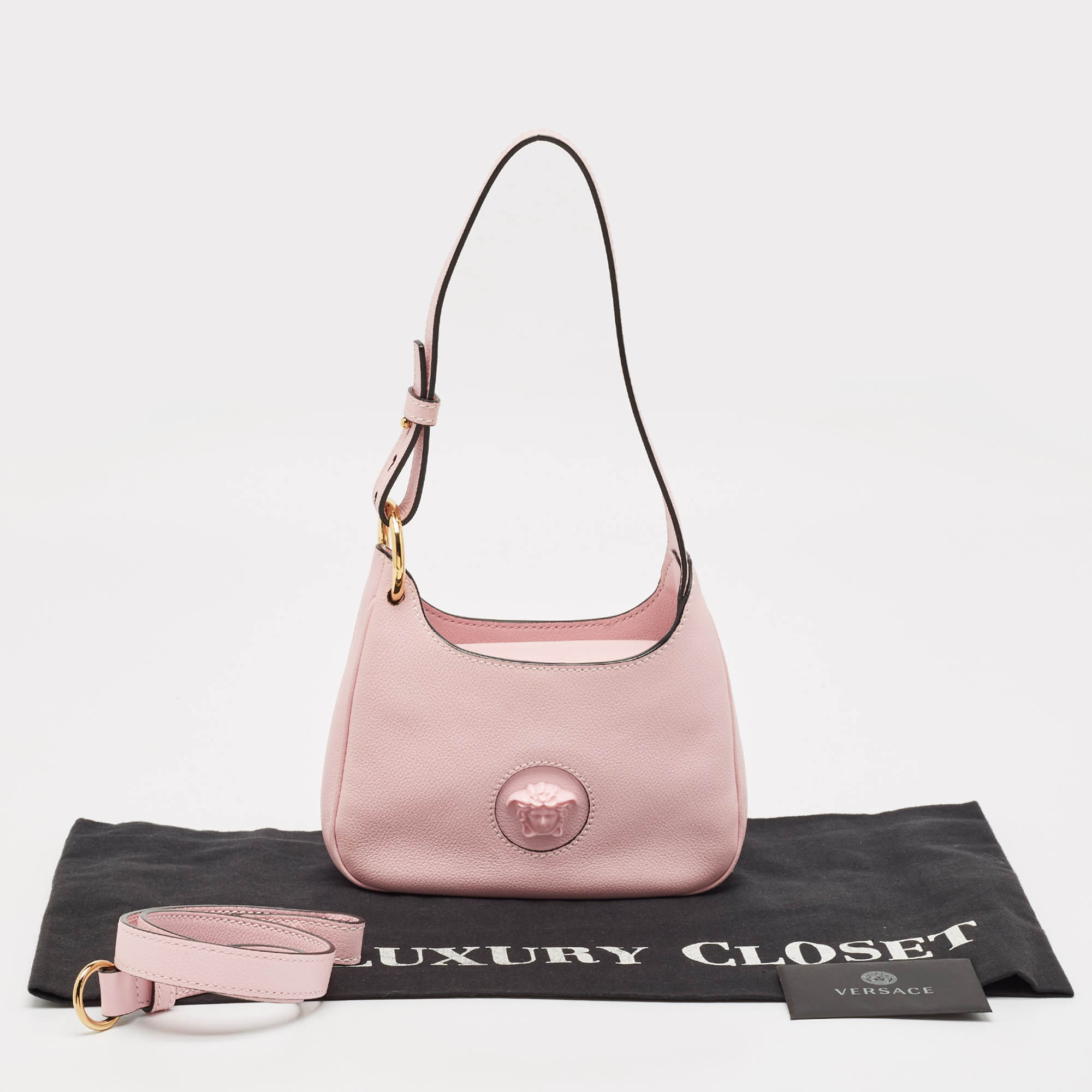 Versace Light Pink Leather La Medusa Shoulder Bag 