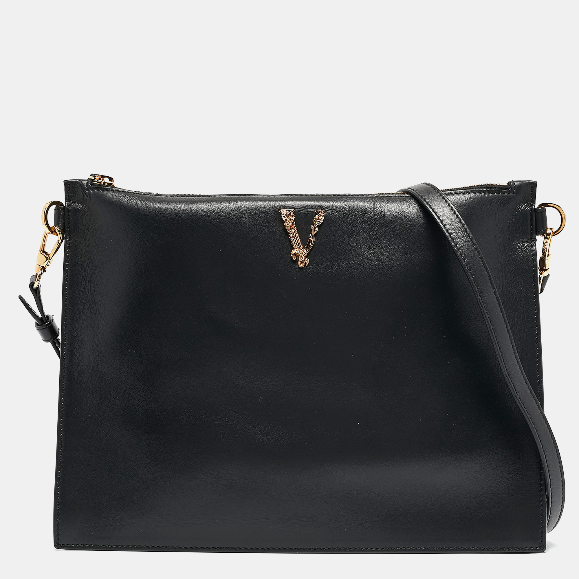 

Versace Black Leather Virtus Crossbody Bag