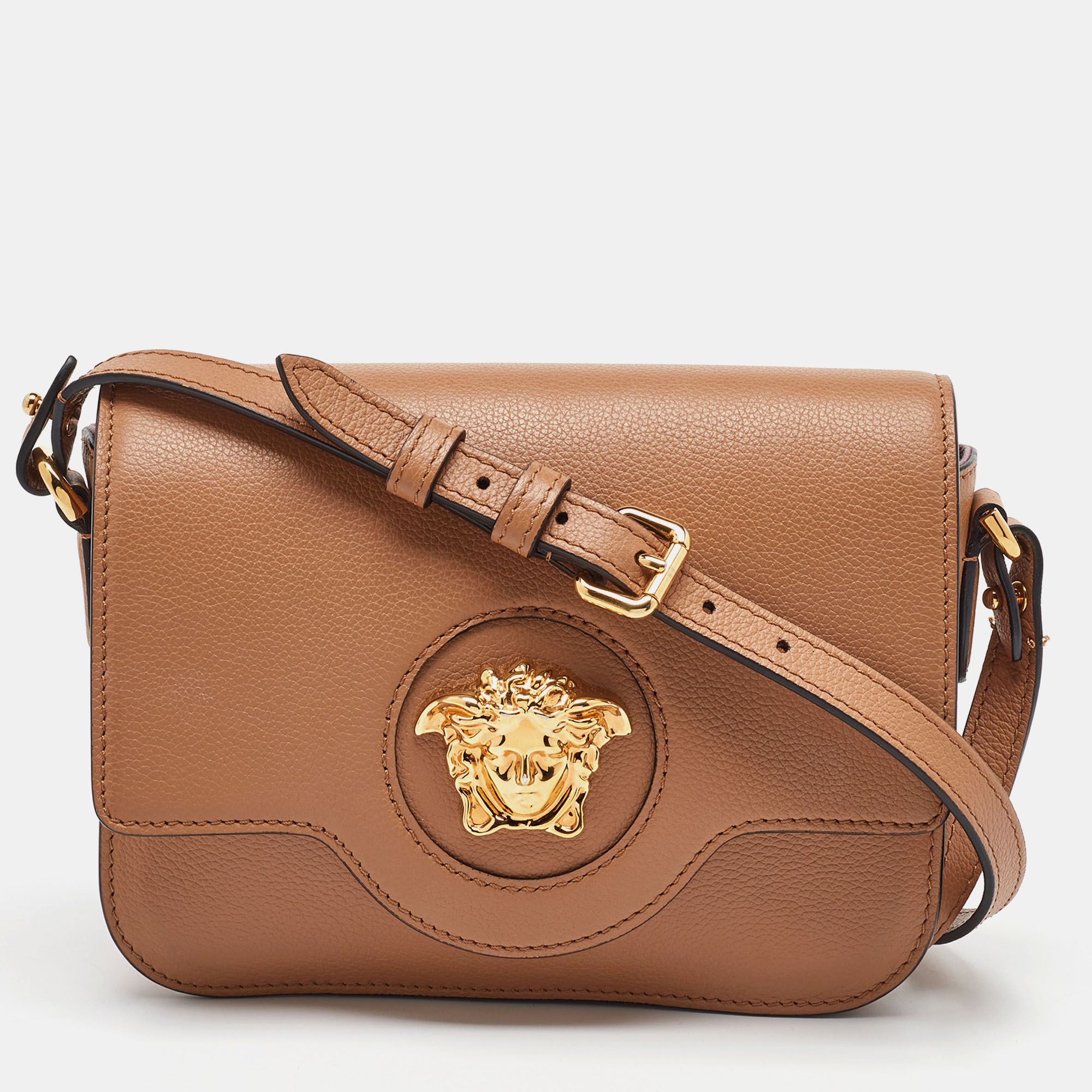 

Versace Beige Leather Small La Medusa Flap Shoulder Bag