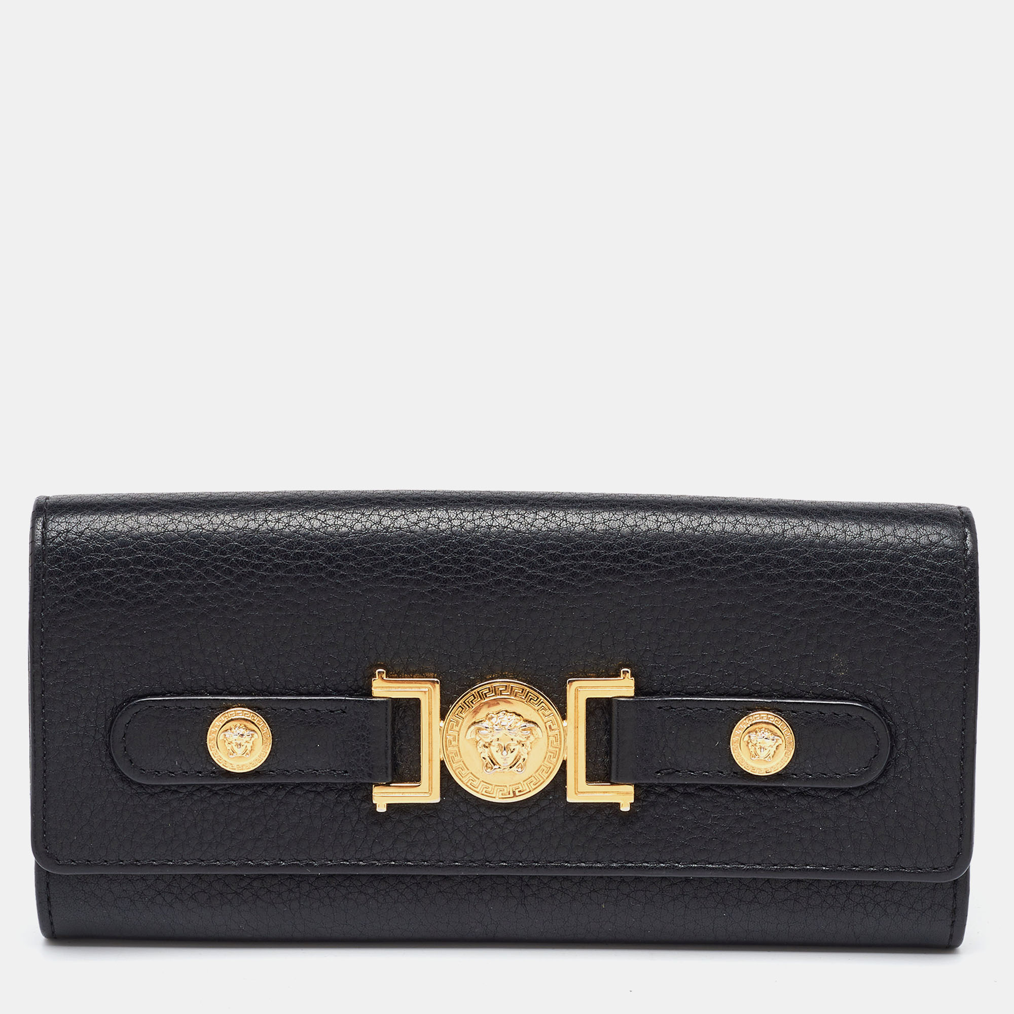 

Versace Black Leather Medusa Flap Continental Wallet