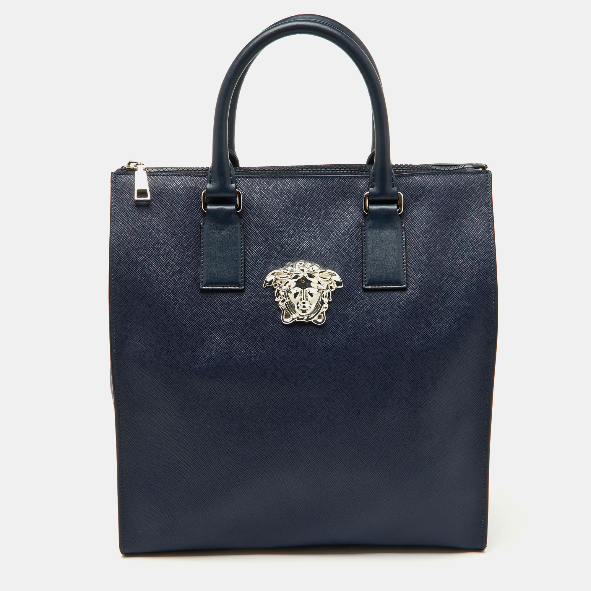 

Versace Navy Blue Saffiano Leather La Medusa Shopper Tote