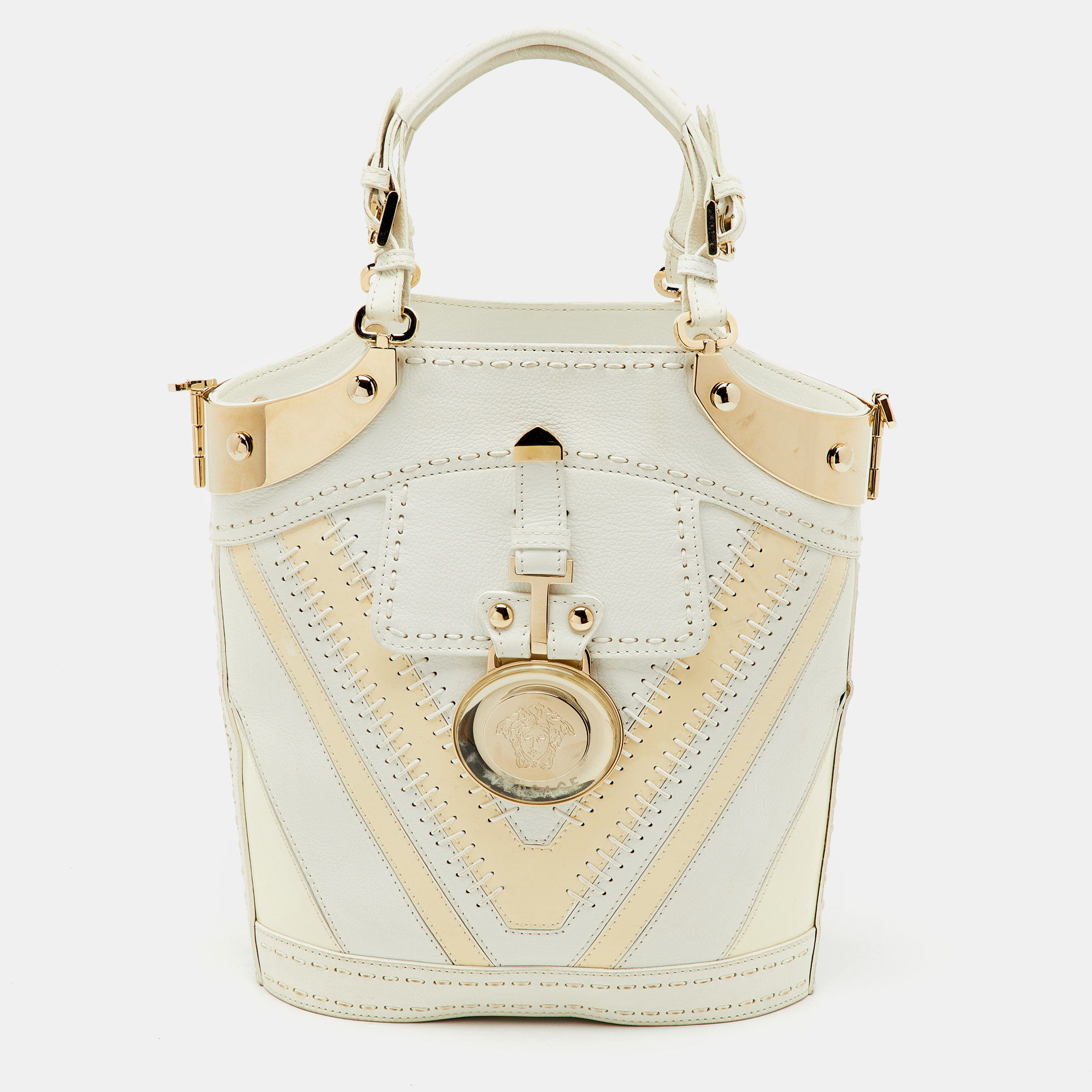 

Versace White/Cream Leather Vintage Donatella Tote