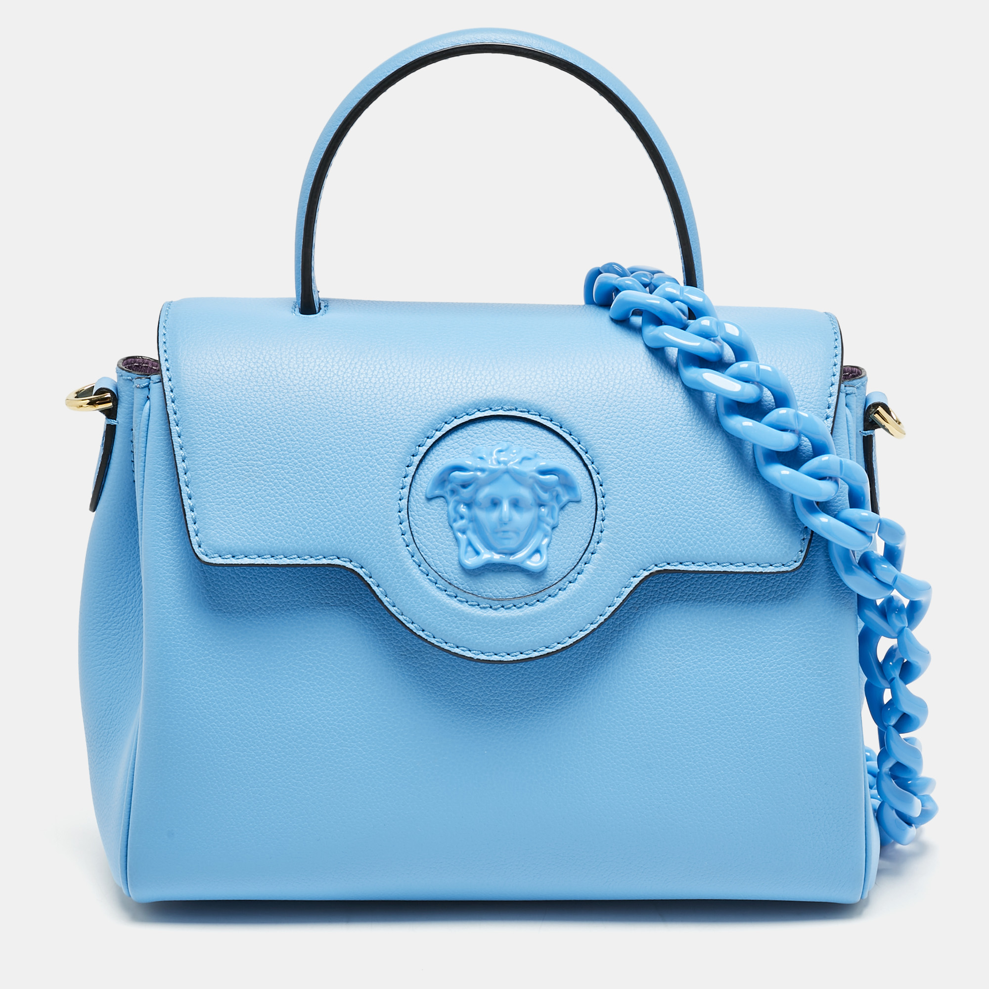 

Versace Blue Leather La Medusa Top Handle Bag