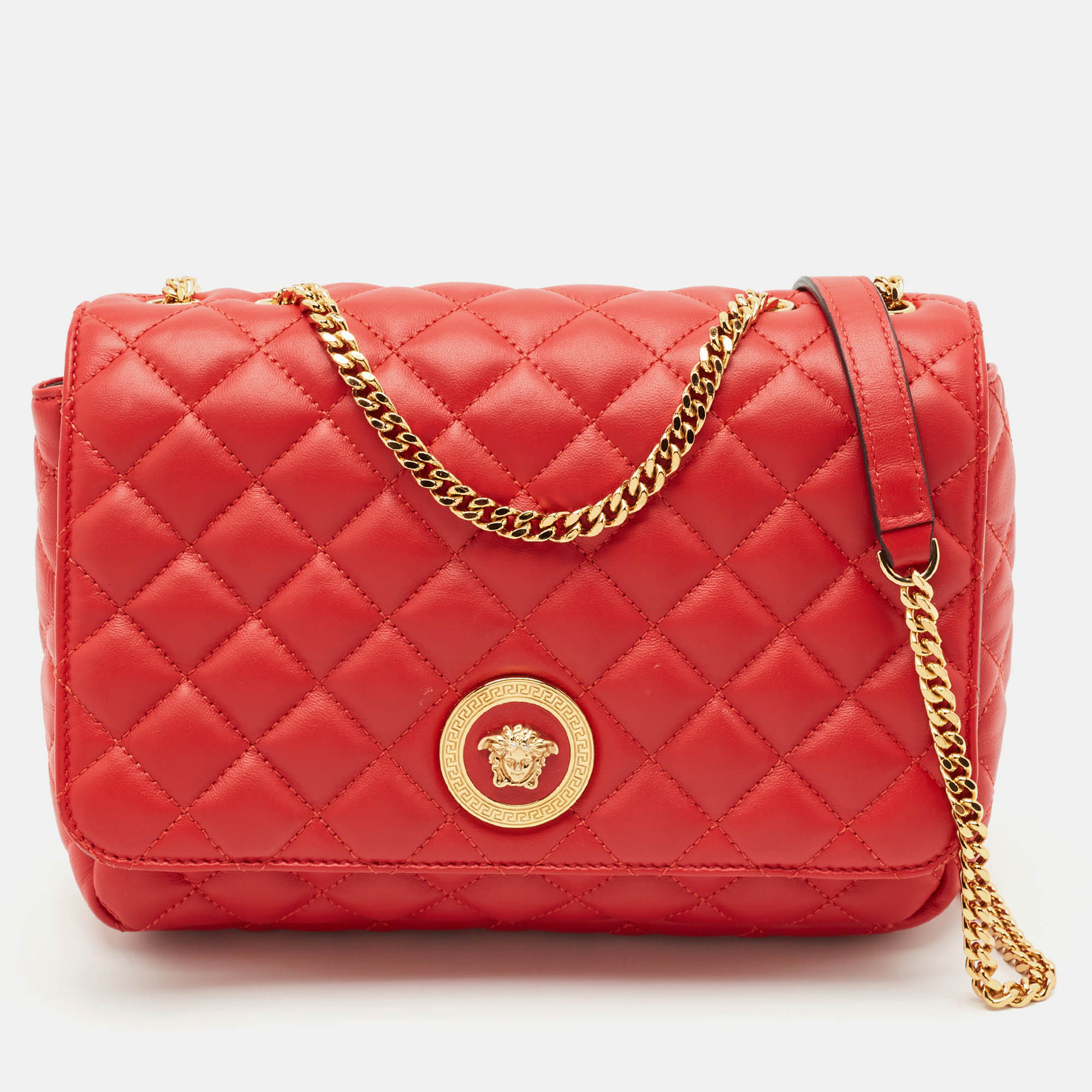 

Versace Red Quilted Leather Medusa Flap Shoulder Bag