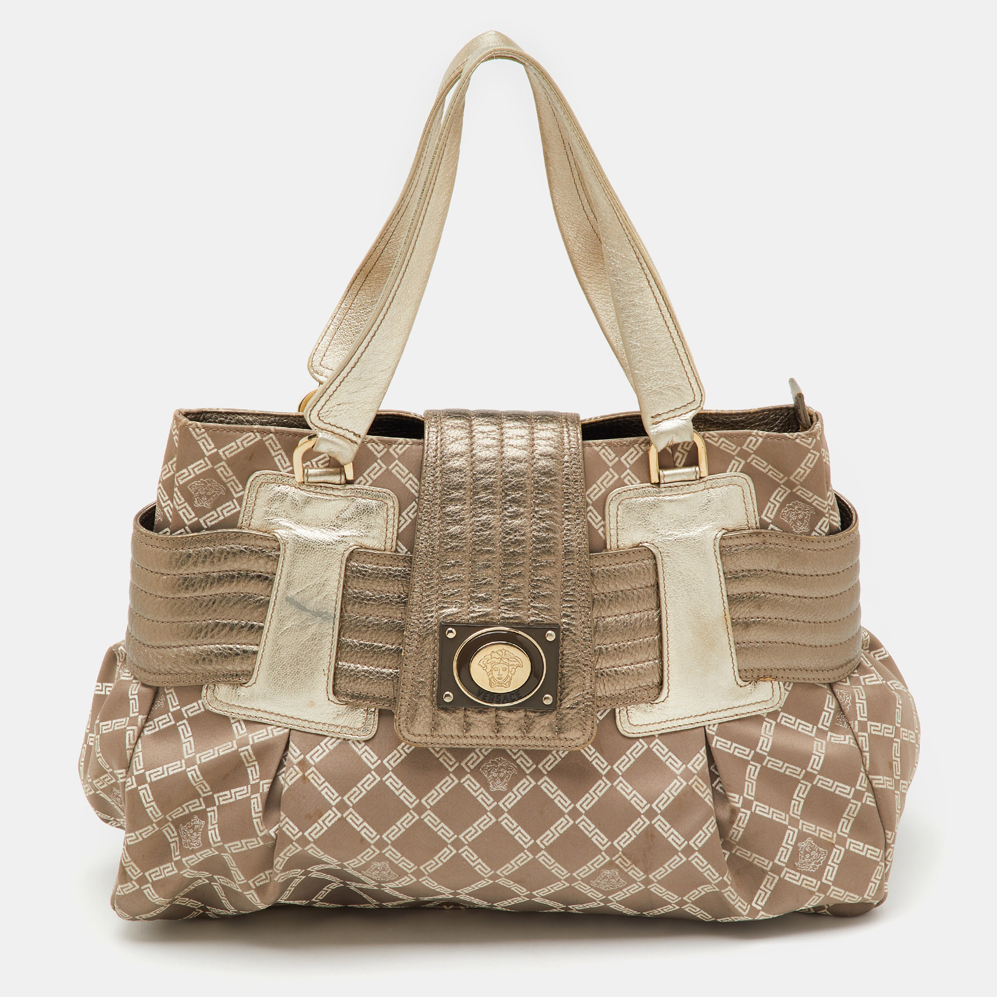 

Versace Metallic Grey Signature Canvas and Leather Satchel