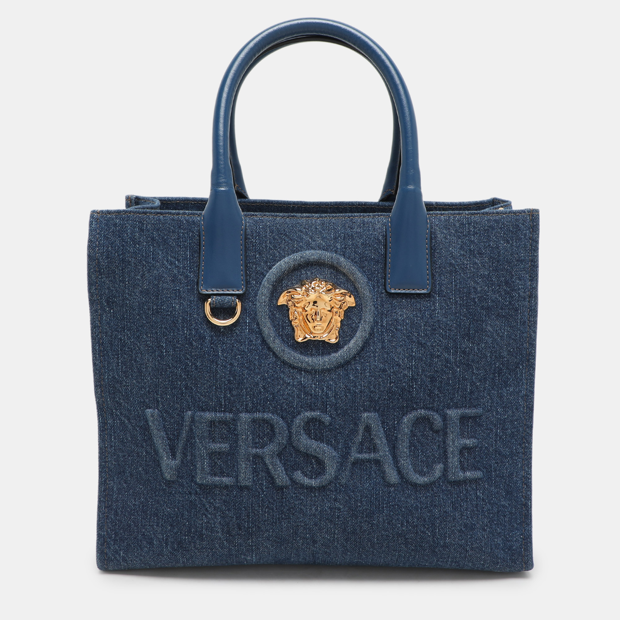 

Versace Blue Denim Small La Medusa Tote
