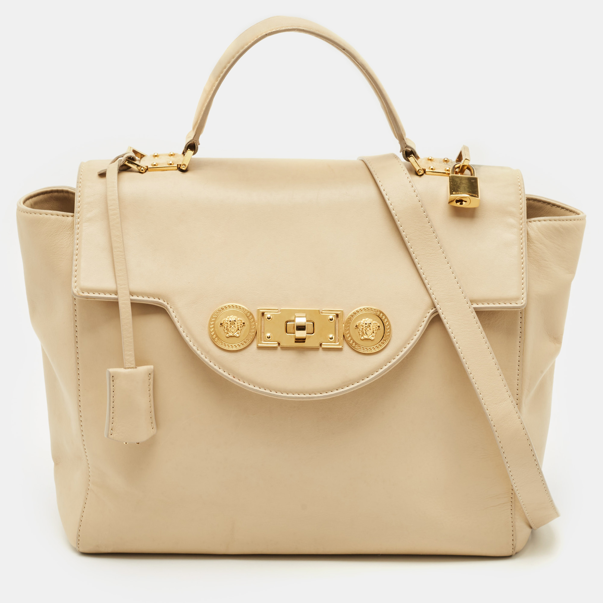 

Versace Cream Leather Medusa Top Handle Bag