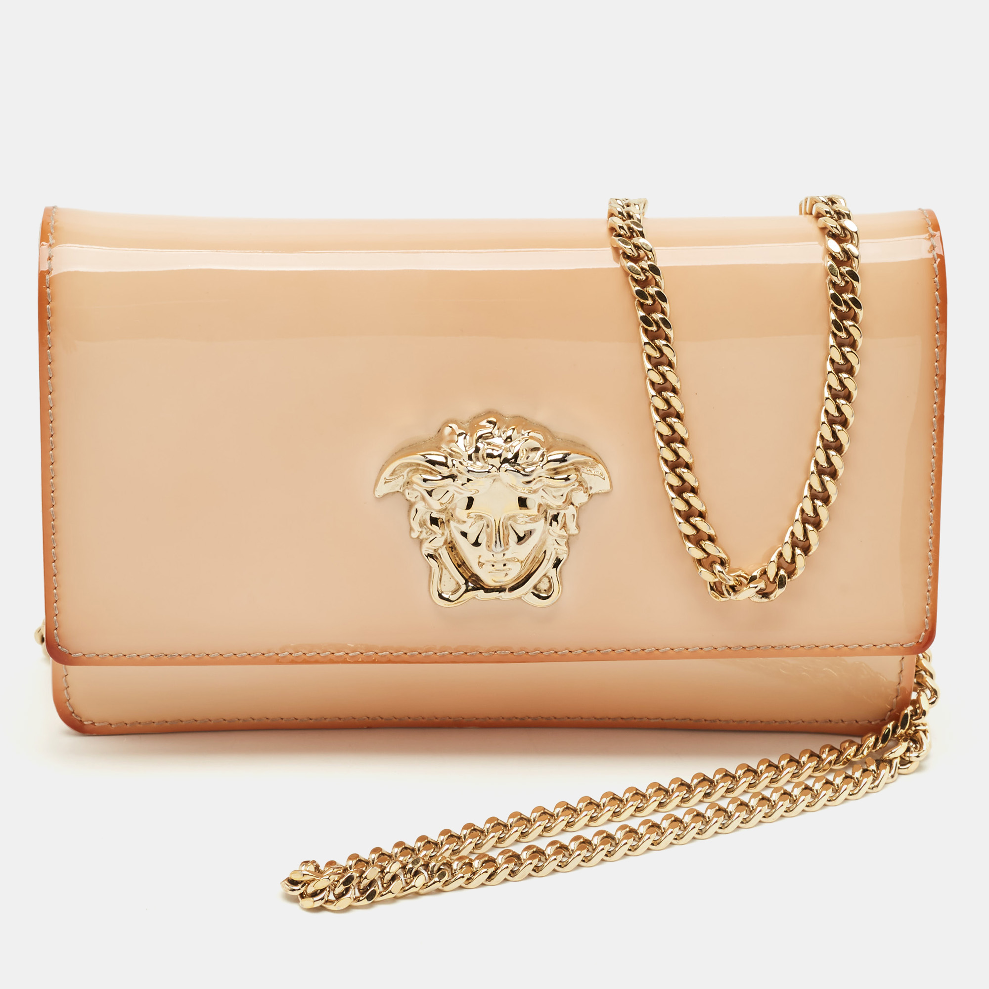

Versace Peach Patent Leather Medusa Chain Shoulder Bag, Orange