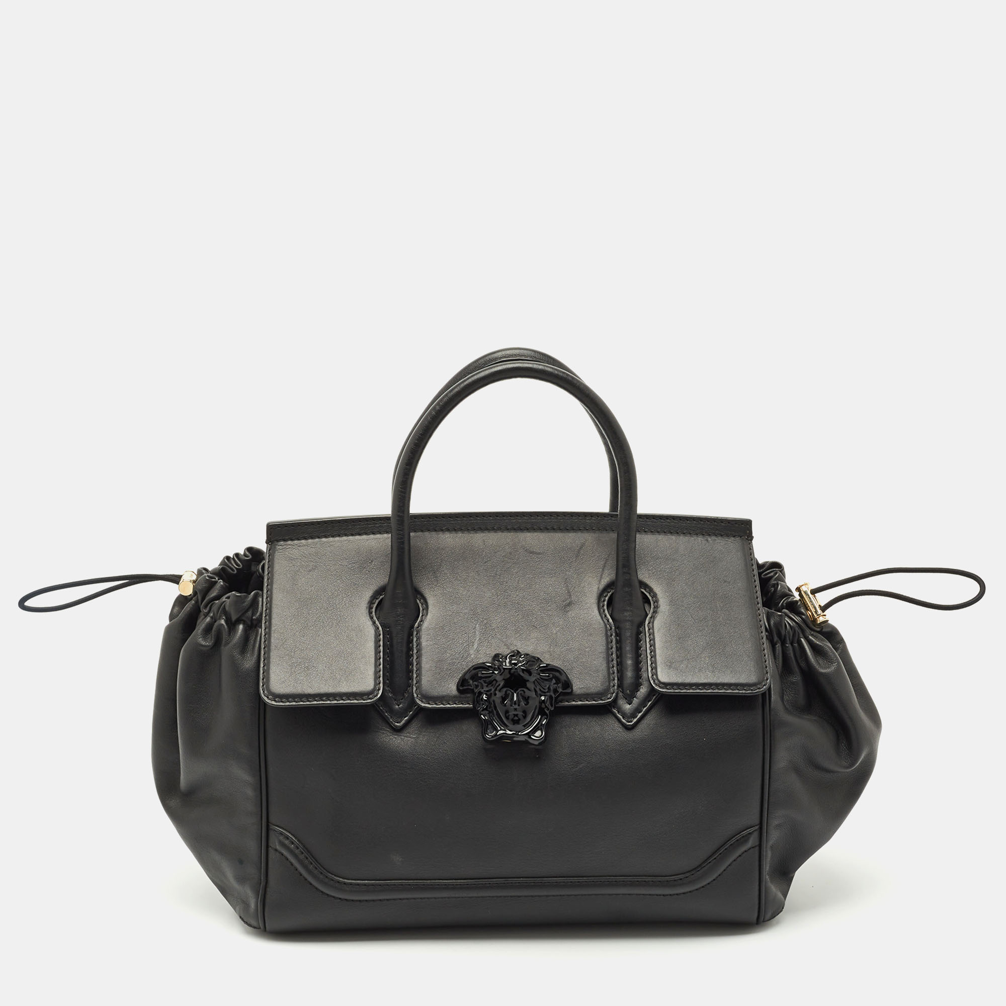 

Versace Black Leather Drawstring Empire Palazzo Tote